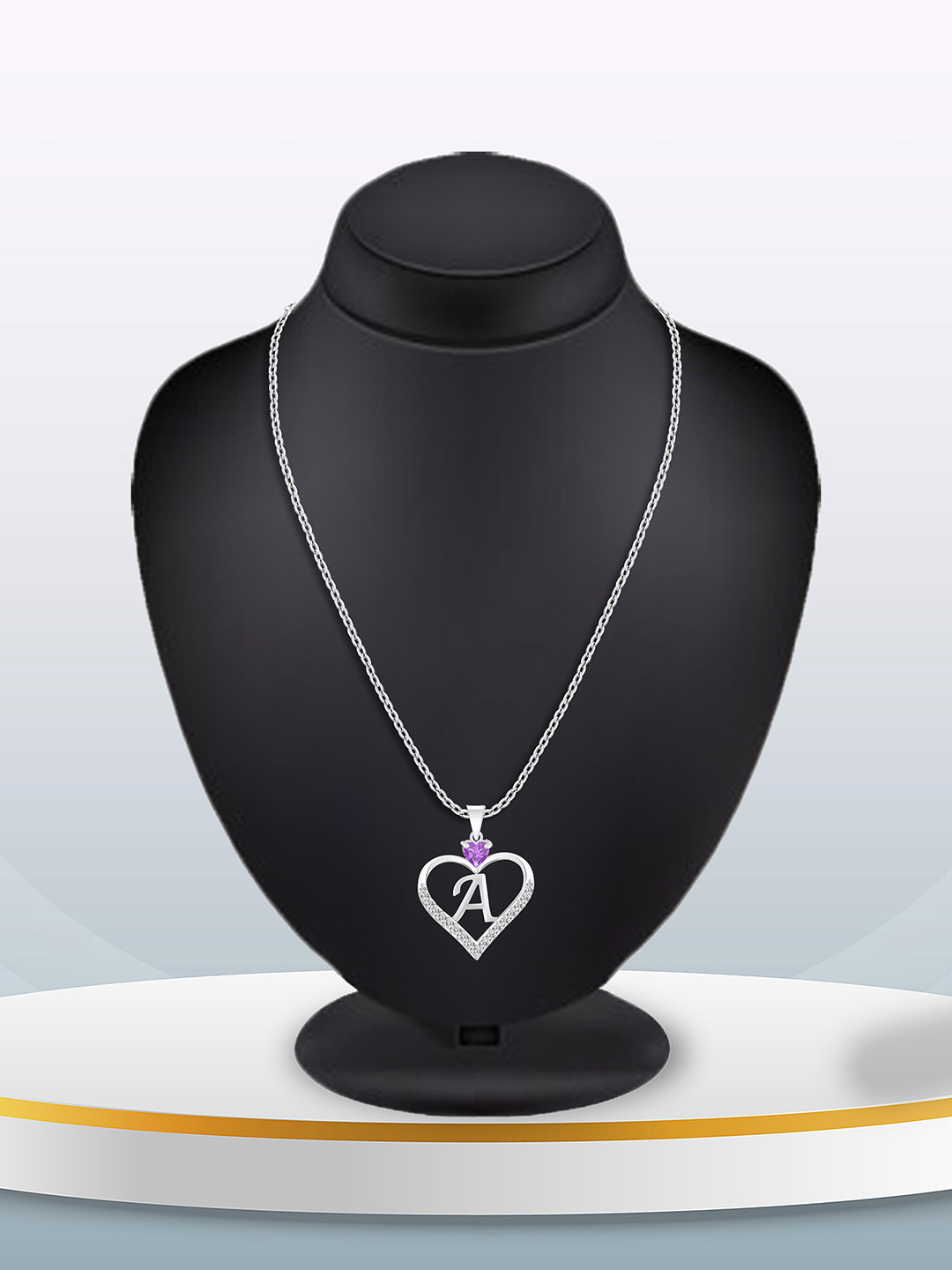 Lila Unisex Stainless Steel Cubic Zirconia Studded Alphabet A Valentine Pendant With Chain