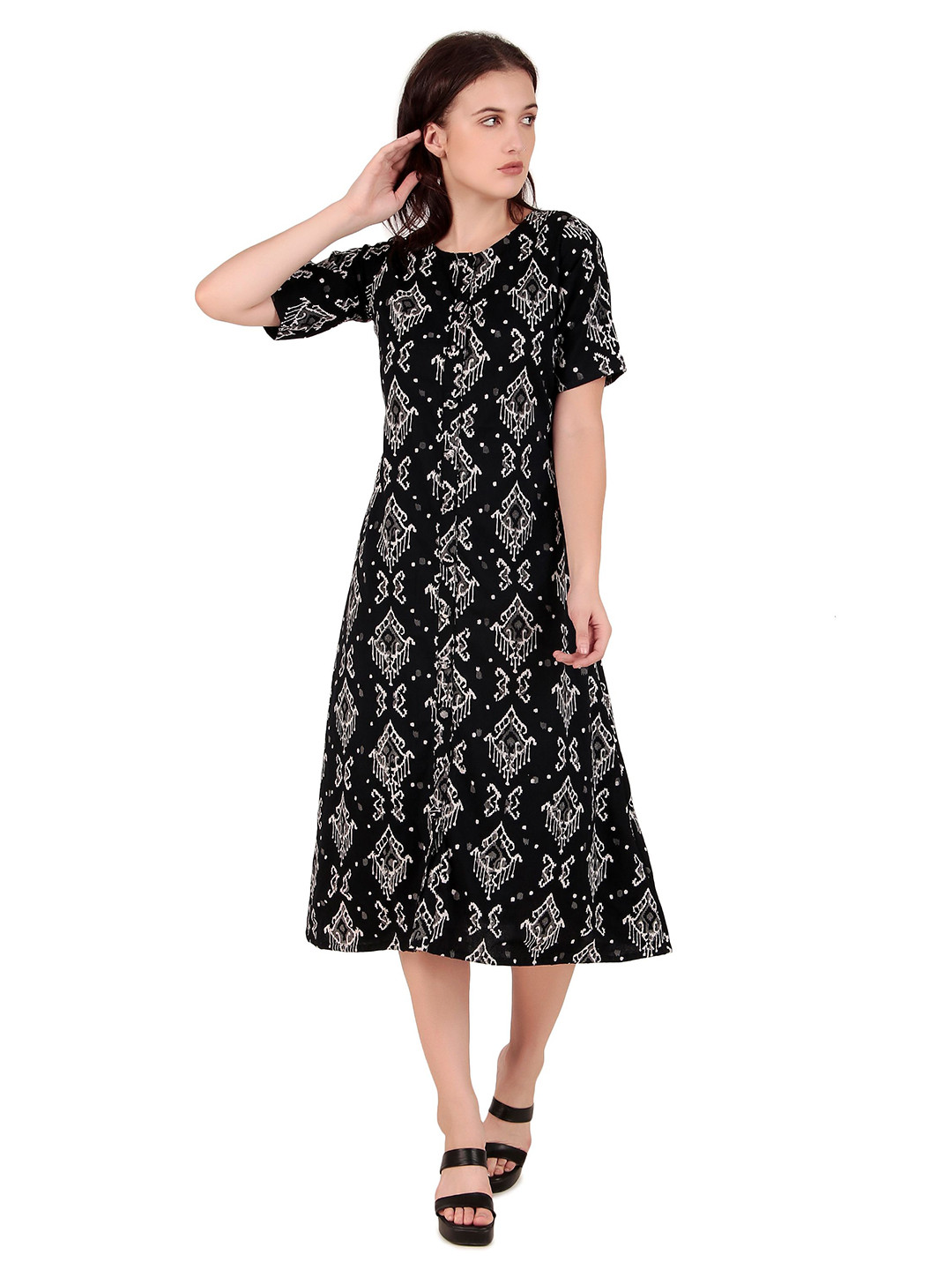 Magnetism Ethnic Motifs Print A-Line Midi Dress