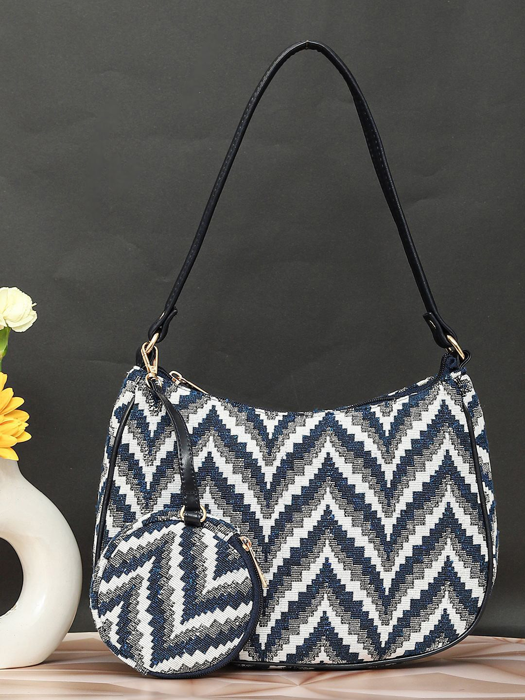 Bagsy Malone Women Abstract Printed Structured Shoulder Bag With A Pouch