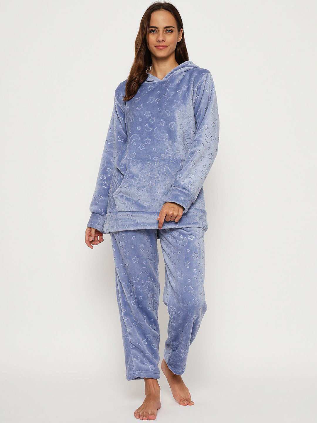 Camey Women Full Sleeve Hooded Winter Night suit