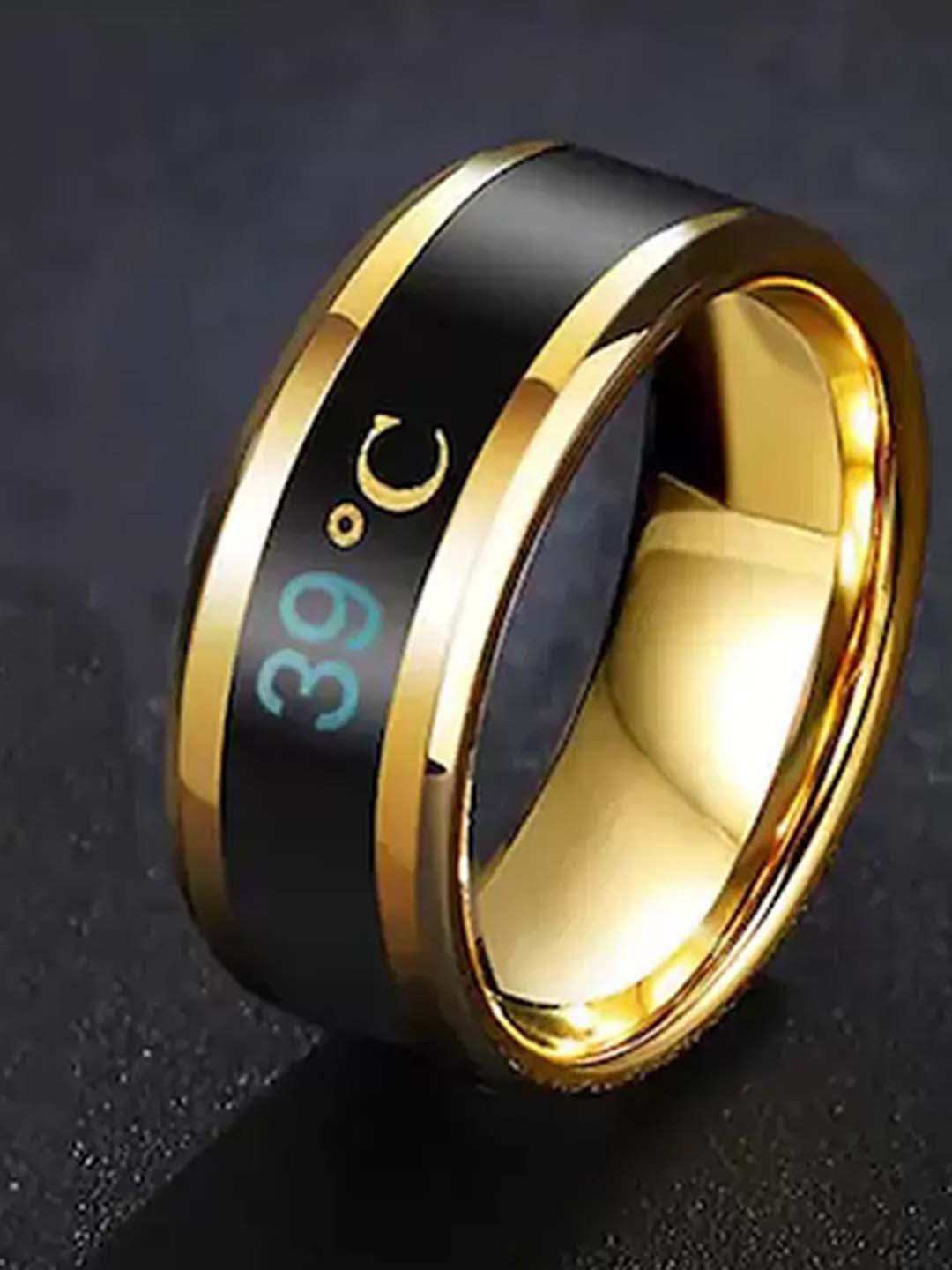 Heer Collection Unisex Platinum Plated Stainless Steel Smart Body Temperature Finger Ring