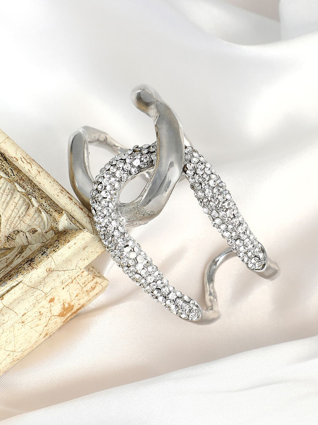 SOHI Silver-Plated Stone Studded The Opposta Cuff Bracelet