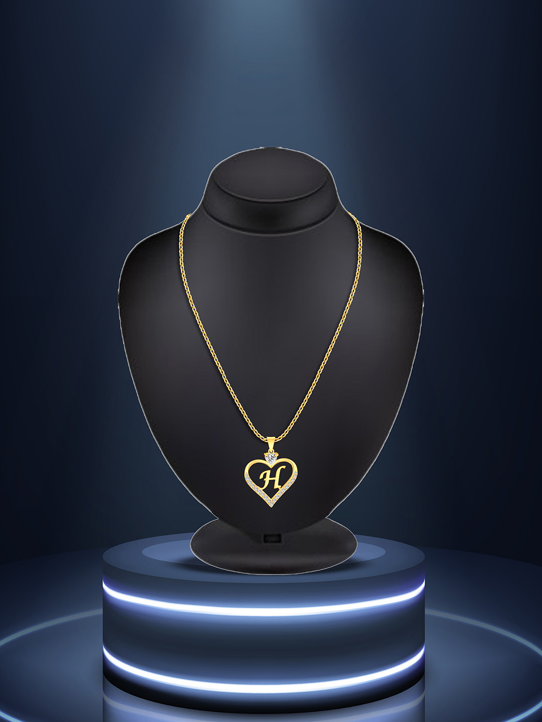 Lila Gold-Plated CZ Studded Stainless Steel Alphabet 'H' Heart Shaped Pendant With Chain