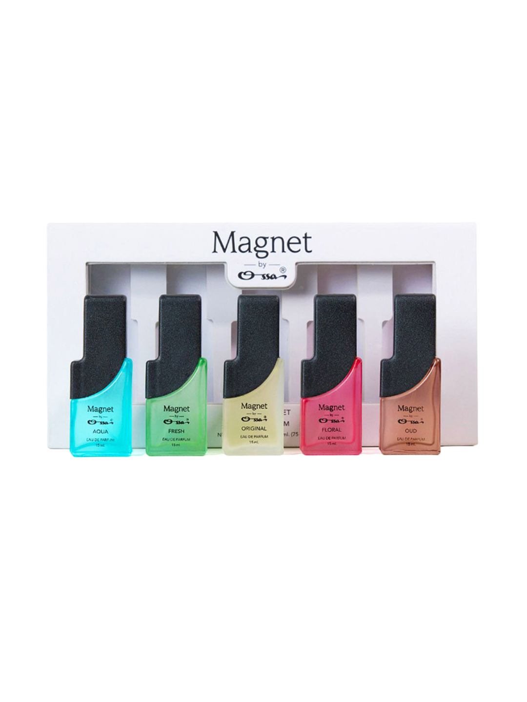 Ossa Set of 5 Magnet Eau De Parfum 15 ml each - Aqua + Fresh + Original + Floral + Oud