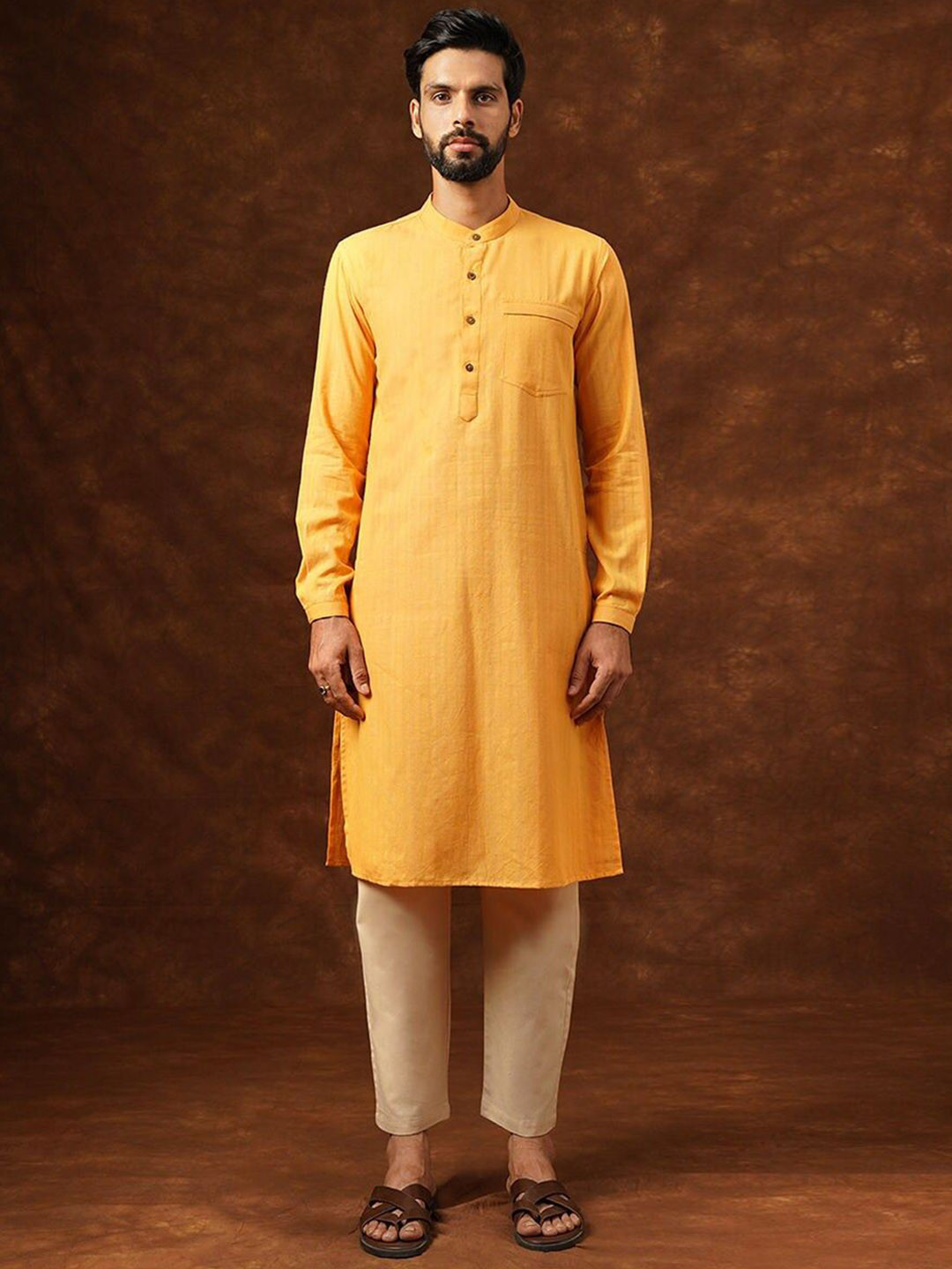 JAYPORE Band Collar Pure Cotton Straight Kurta