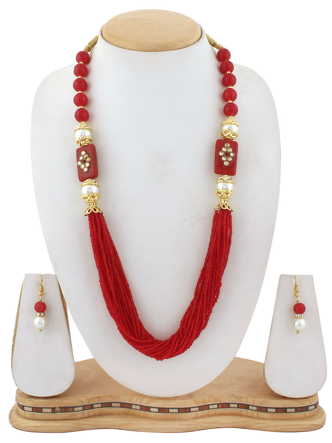 ahoora Gold Plated Stones Studded & Beaded Necklace & Earrings