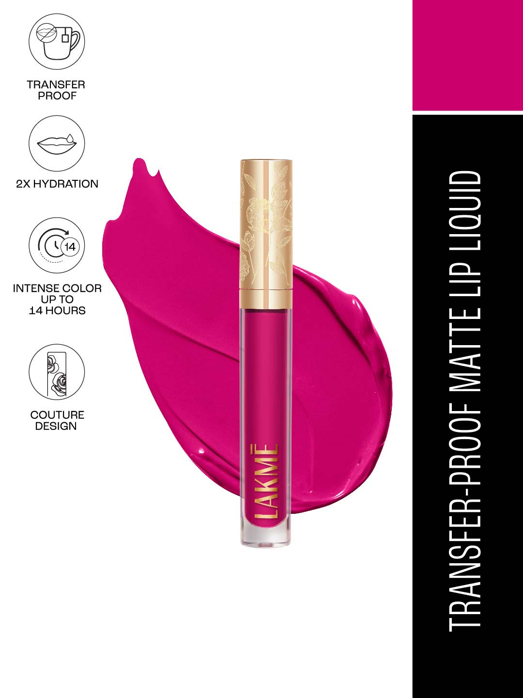 Lakme Rouge Bloom Hydrating Waterproof Matte Liquid Lipstick 3.5ml - Fierce Fuchsia 502