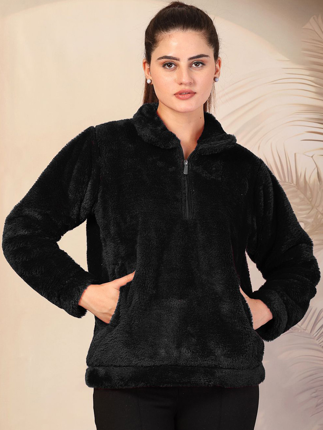KLOTTHE Women Solid Woolen Fur Winter Jacket