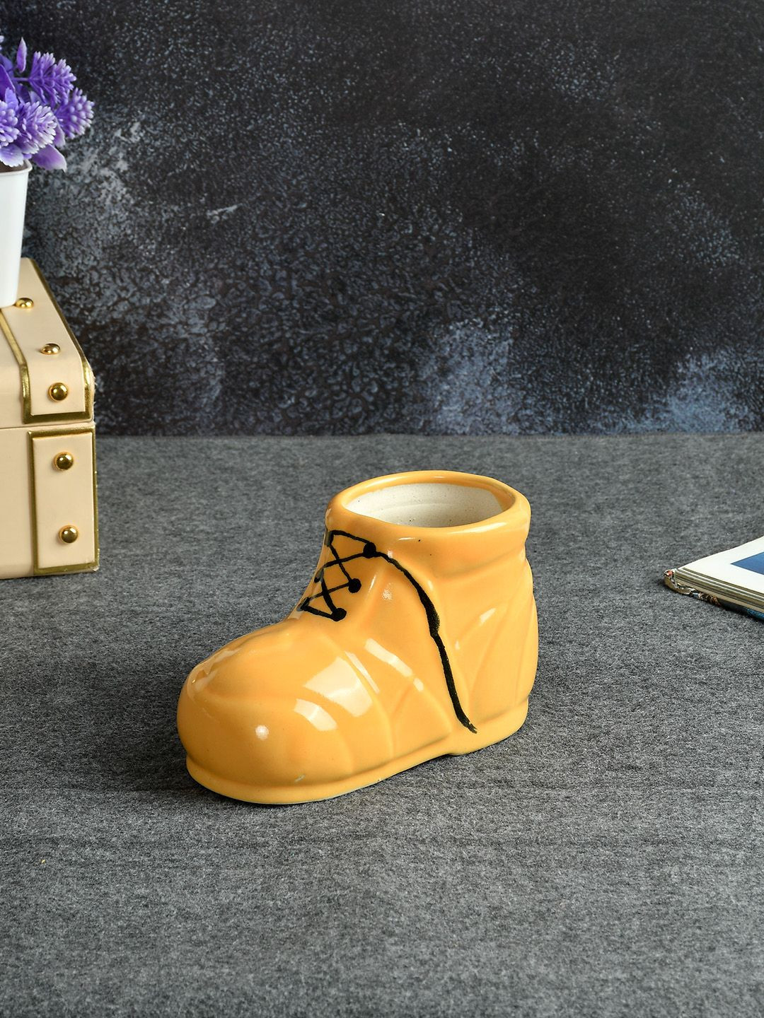 CLIO'S HERITAGE STORE Yellow Ceramic Shoe Shape Table Planter