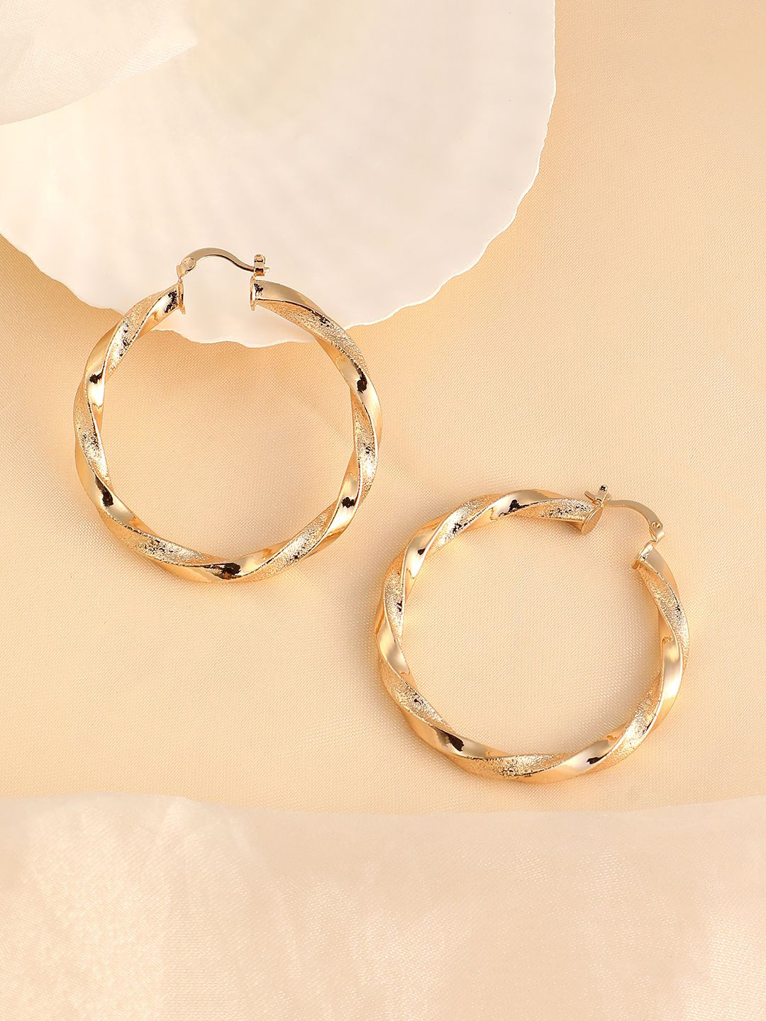 SOHI Gold-Plated Contemporary TwistedHoop Earrings