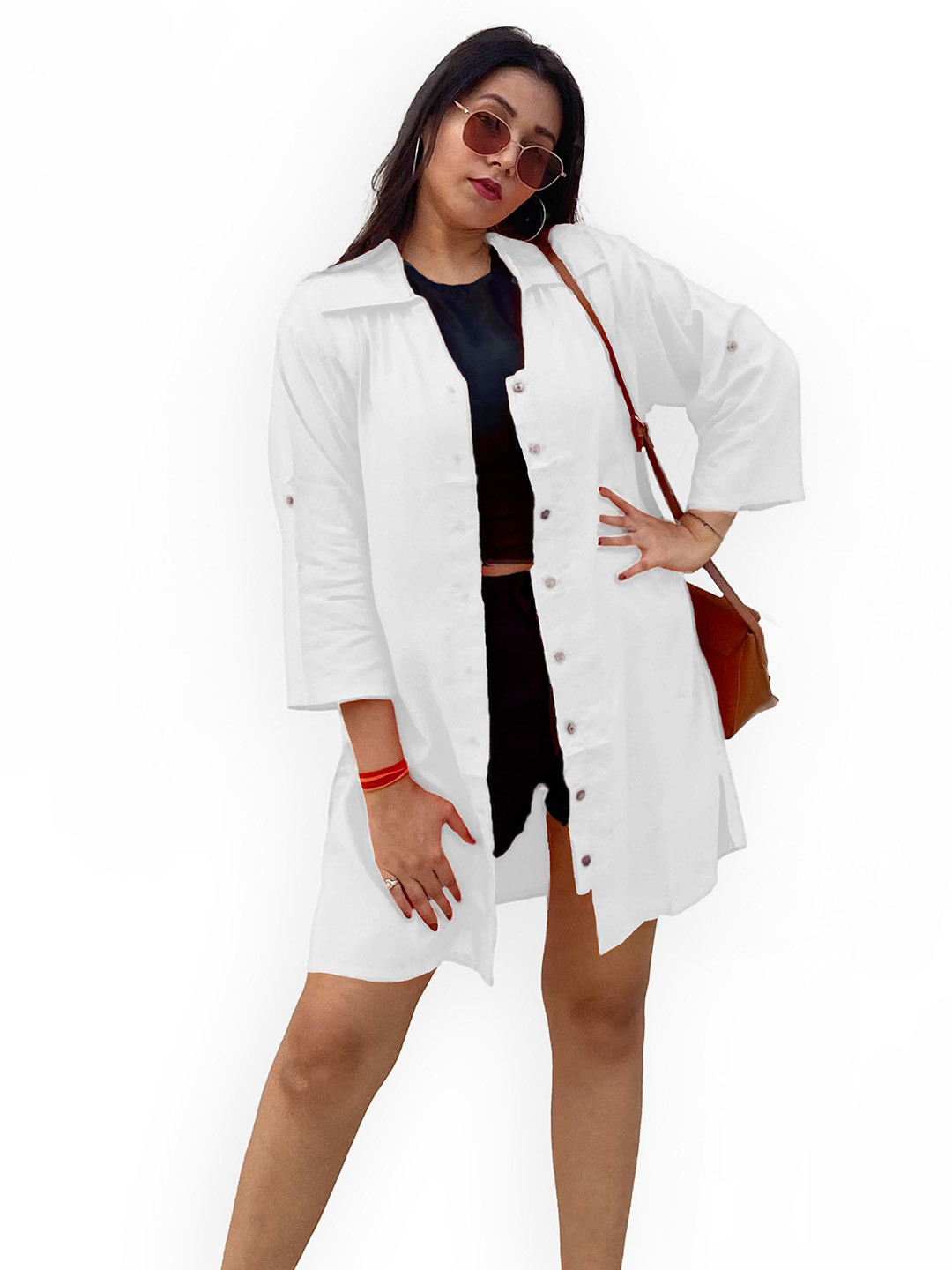 Indietoga Women's Plus Size Classic Spread Collar Solid Casual Shirt