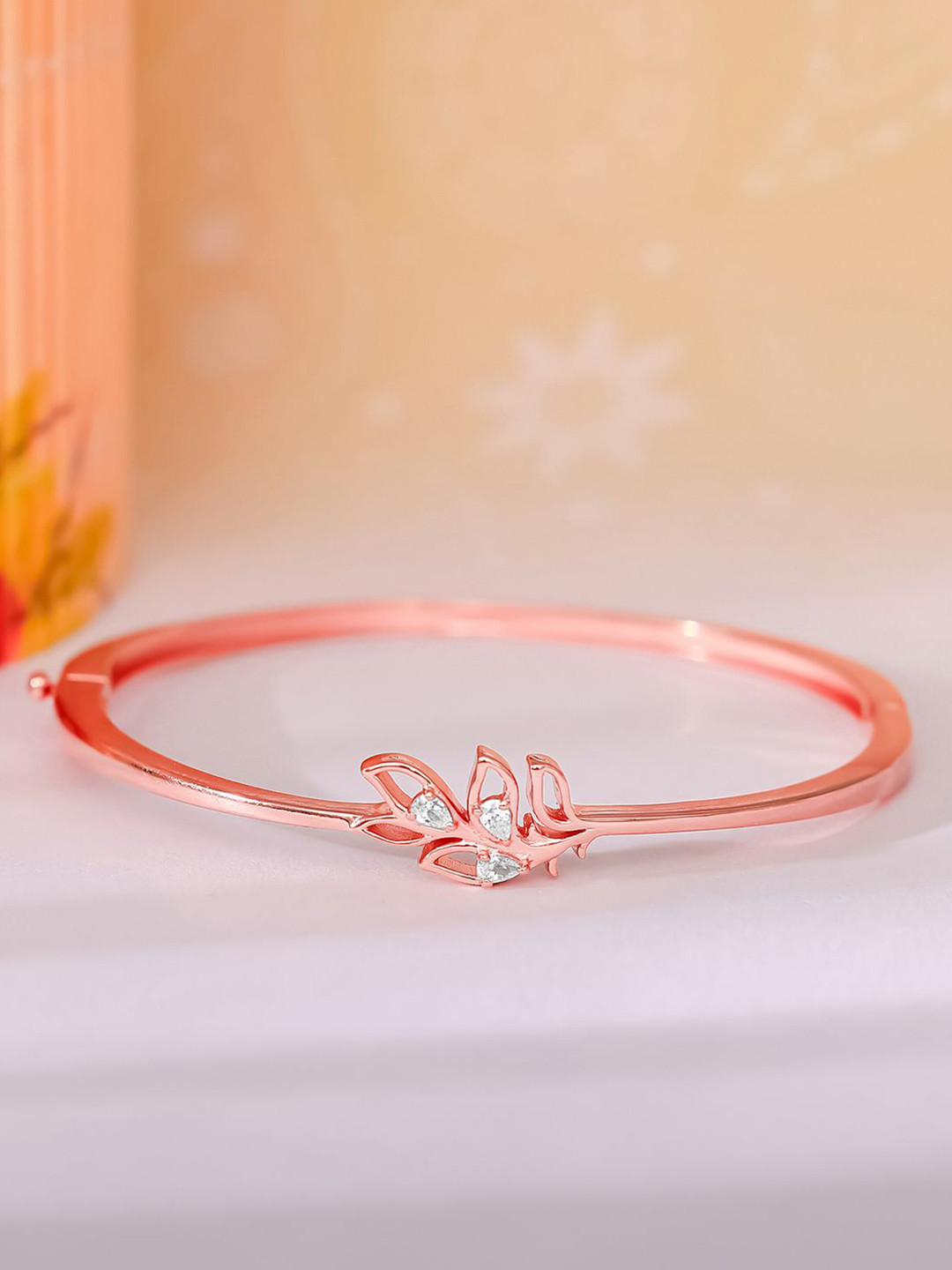 GIVA 925 Sterling Silver Rose Gold-Plated Stone Studded Sushma Pankh Bangle-Style Bracelet