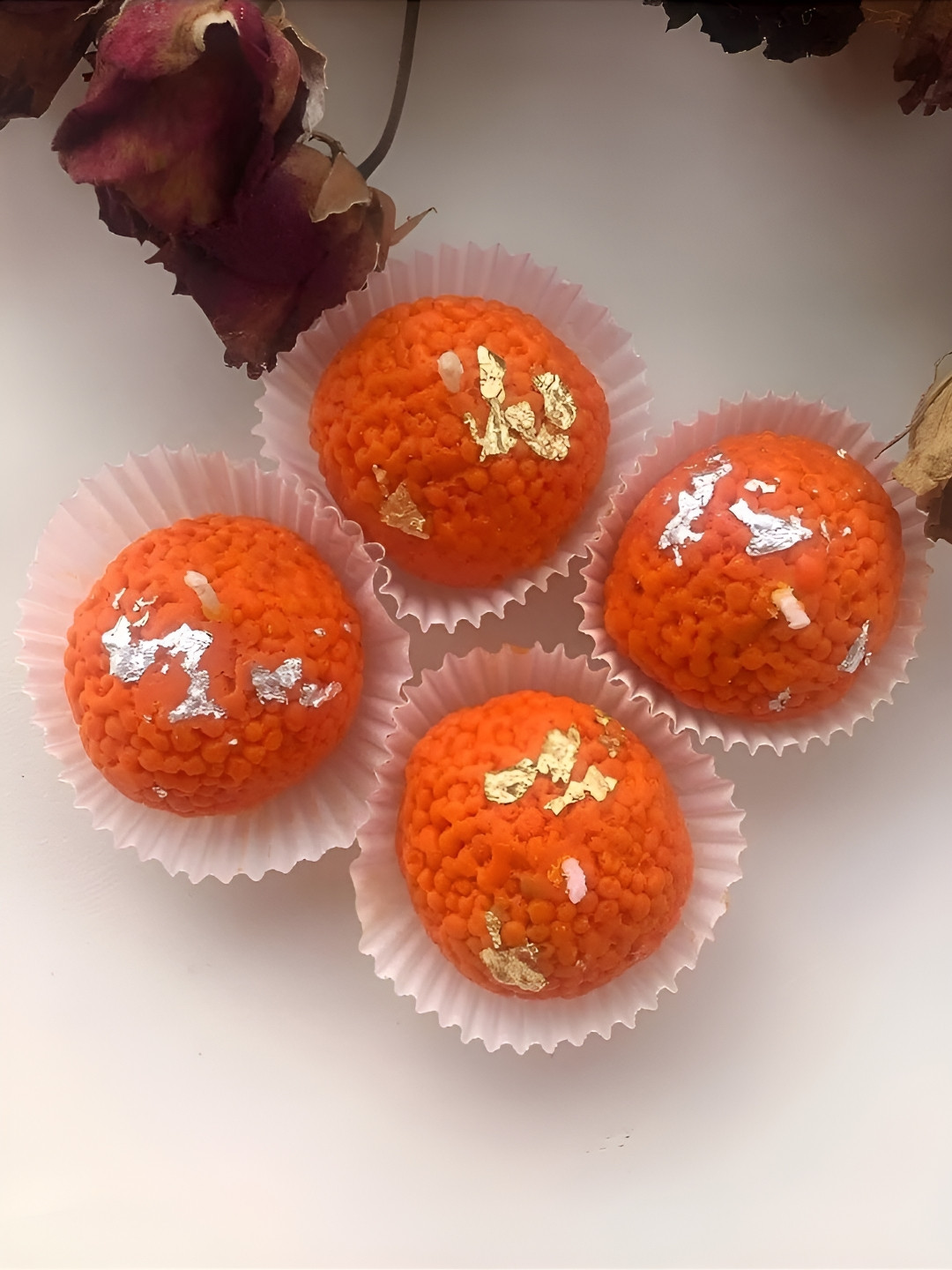 atorakushon Laddu Mithai Shaped 4Pcs Scented 1 Wick Scented Solid Regular Diyas Candles