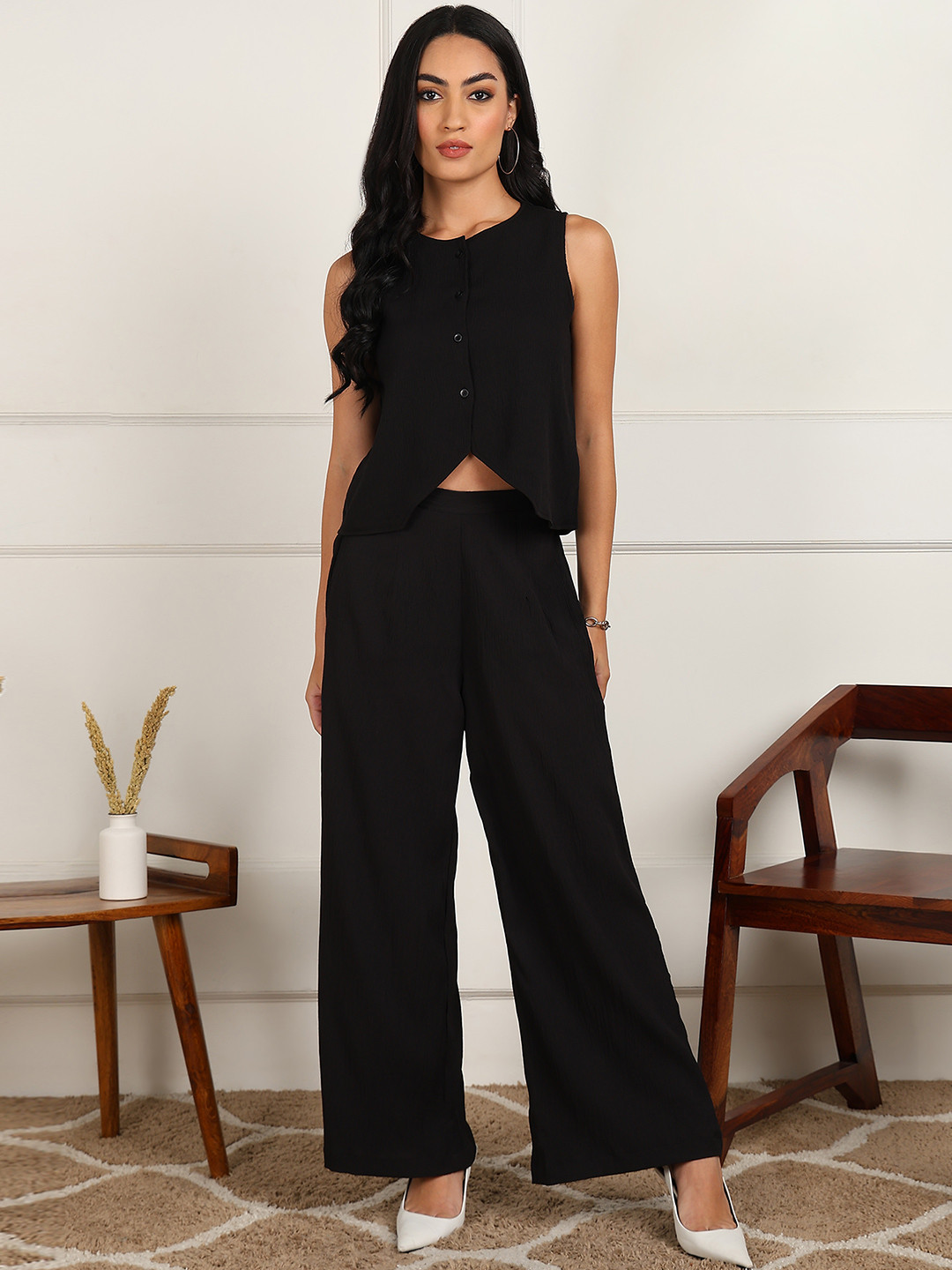Fashfun Round Neck Waistcoat With Trousers