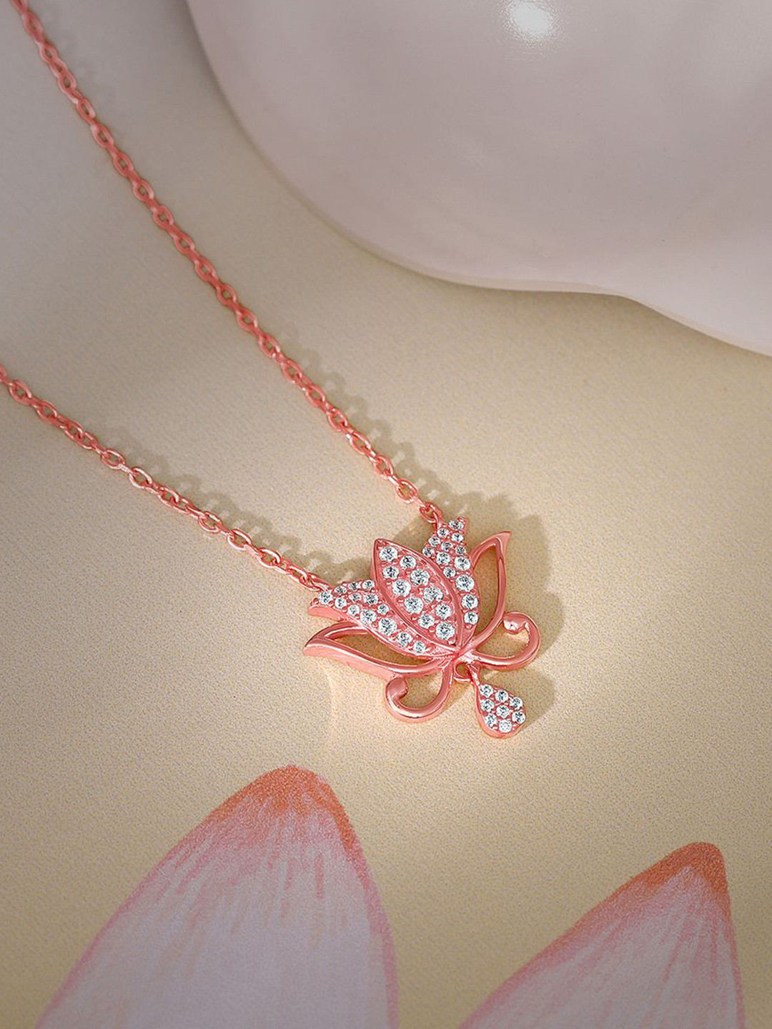 GIVA 925 Sterling Silver Rose Gold-Plated Stone Studded Salikan Necklace