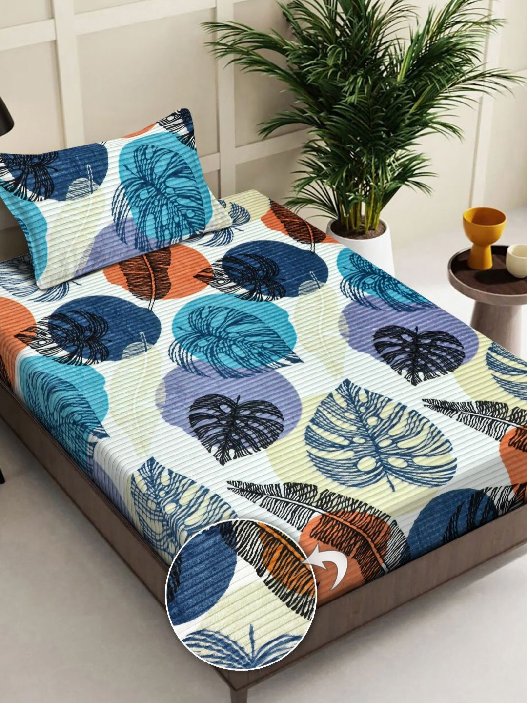 FABINALIV Pink & Blue Floral 300 TC Single Bedsheet with 1 Pillow Covers 2.20  x 1.50 Mts