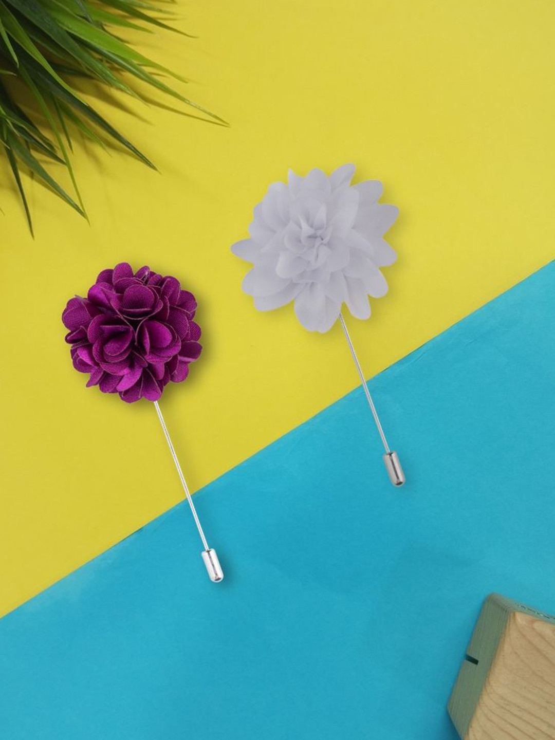 The Tie Hub Men Set Of 2 Marigold & Dahlia Flower Lapel Pin Brooch
