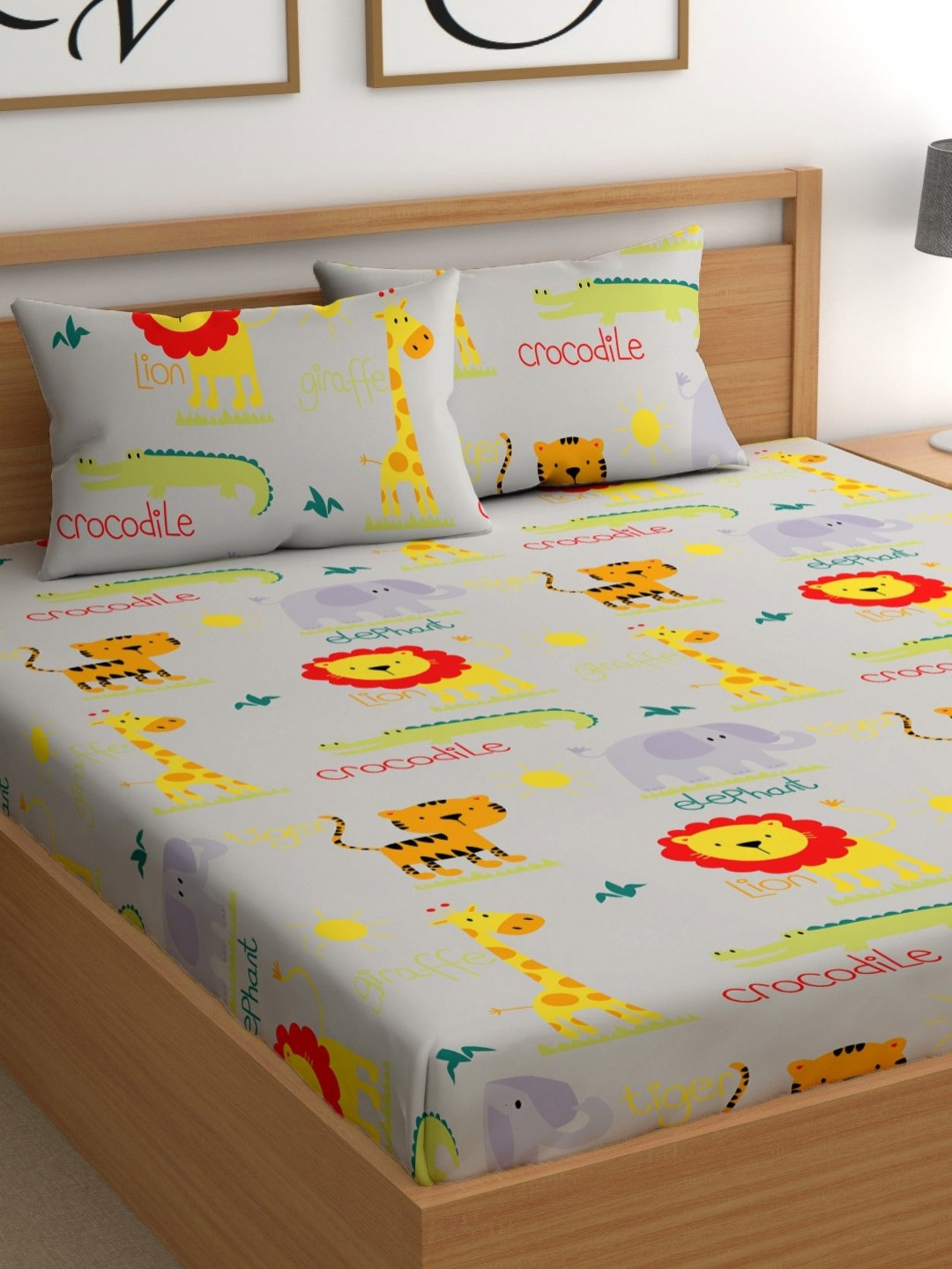 CHHAVI INDIA Grey Animal Microfiber 210 TC Queen Fine Bedsheet with 2 Pillow Covers-89 x 98 inches