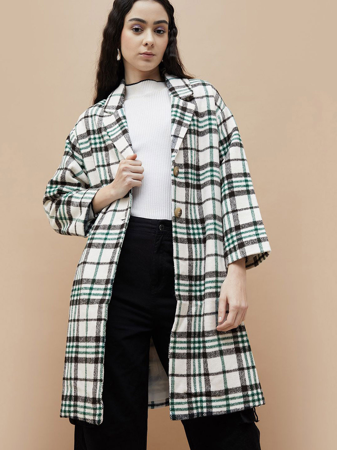 Ginger by Lifestyle Women Lapel Collar Checked Casual Tailored Jacket