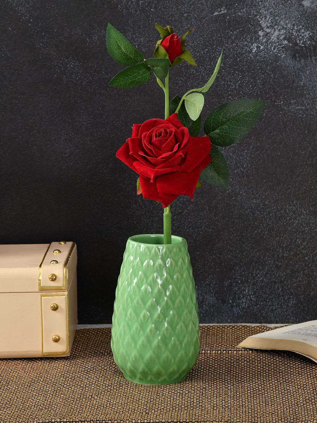 CLIO'S HERITAGE STORE Green Textured Ceramic Table Vase