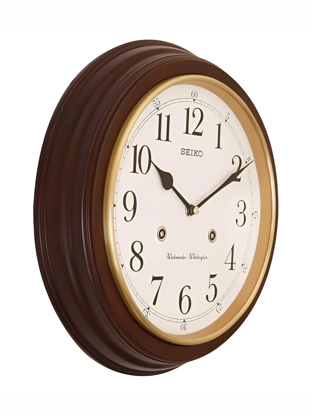 SEIKO Brown Wood Large Display Round Battery Analogue Wall Clock-31.4cm