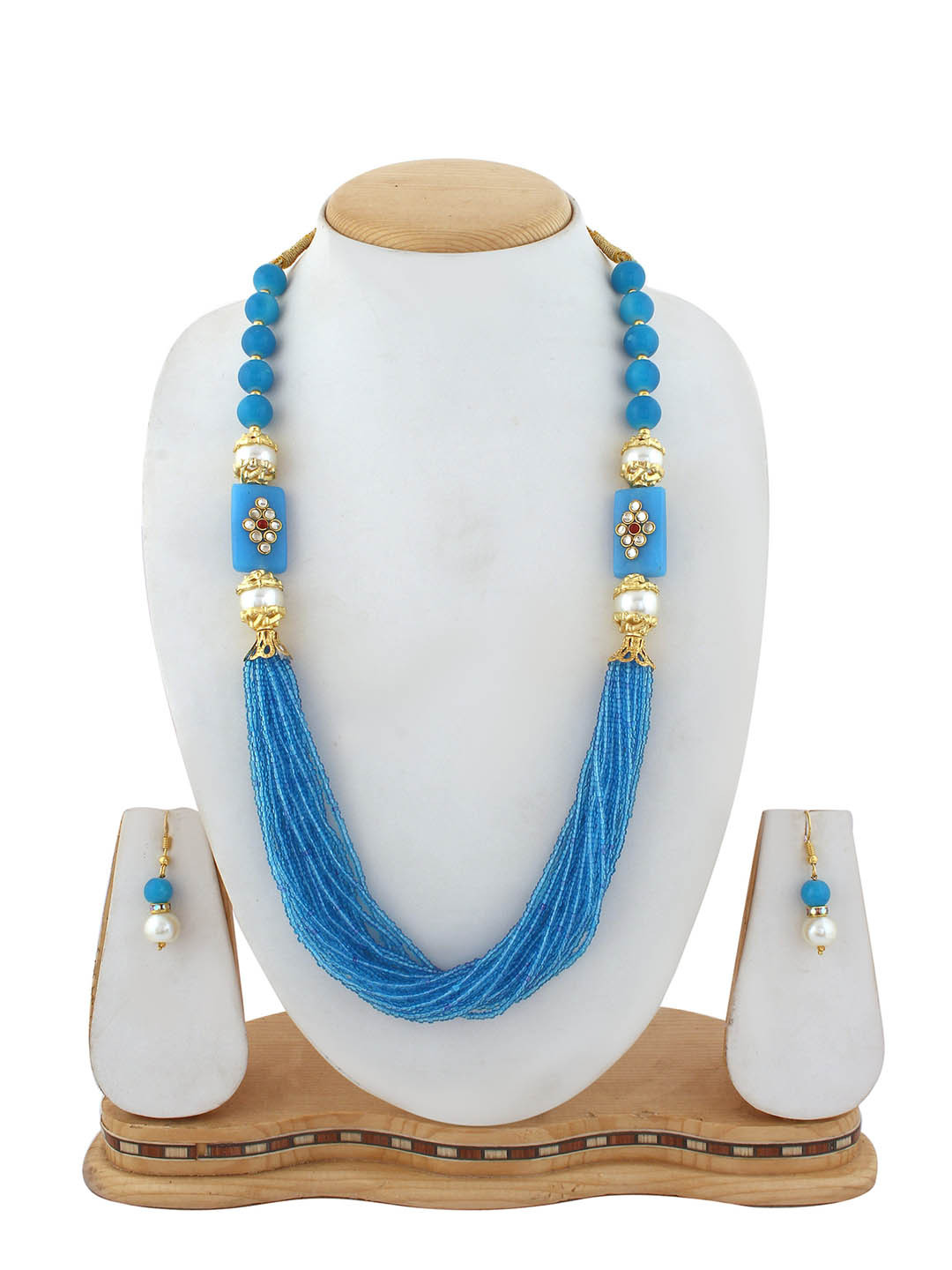 ahoora Gold-Plated Stone Studded & Beaded Necklace & Earrings