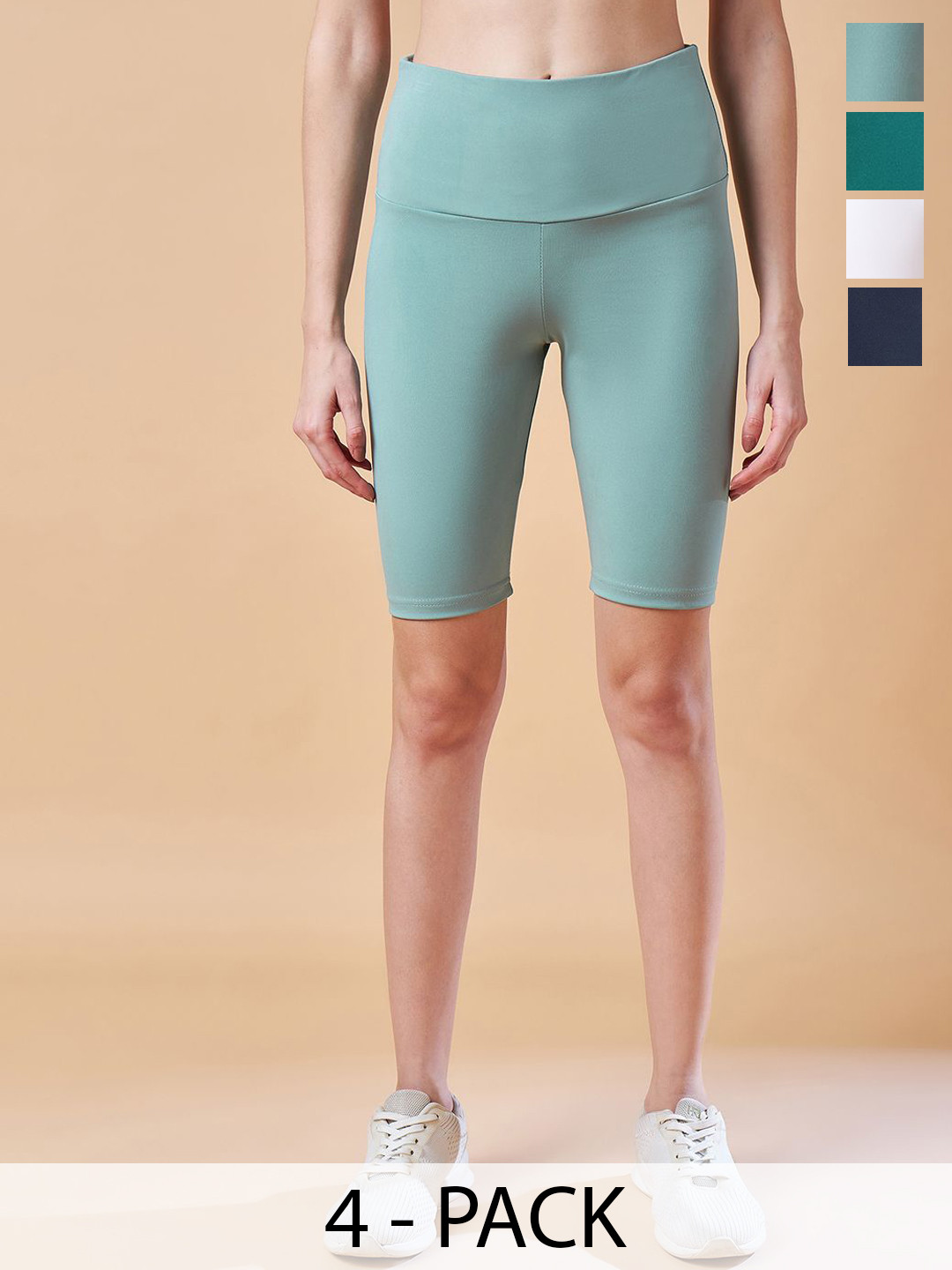 COLOR CAPITAL Women Pack of 4 Ankle-Length Fly Dry Cycling Shorts