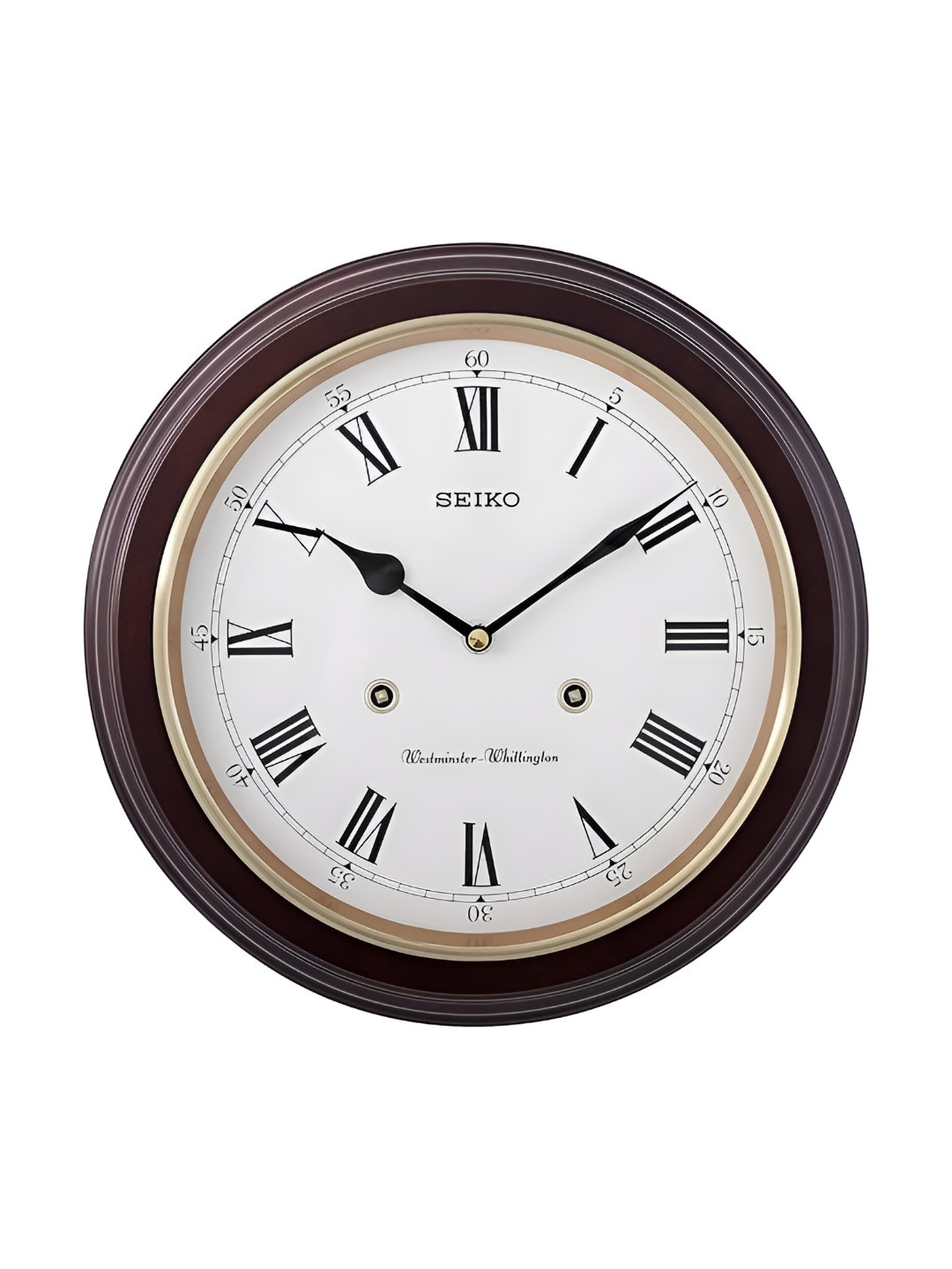 SEIKO Brown Wood Large Display Round Battery Analogue Wall Clock-31.4cm