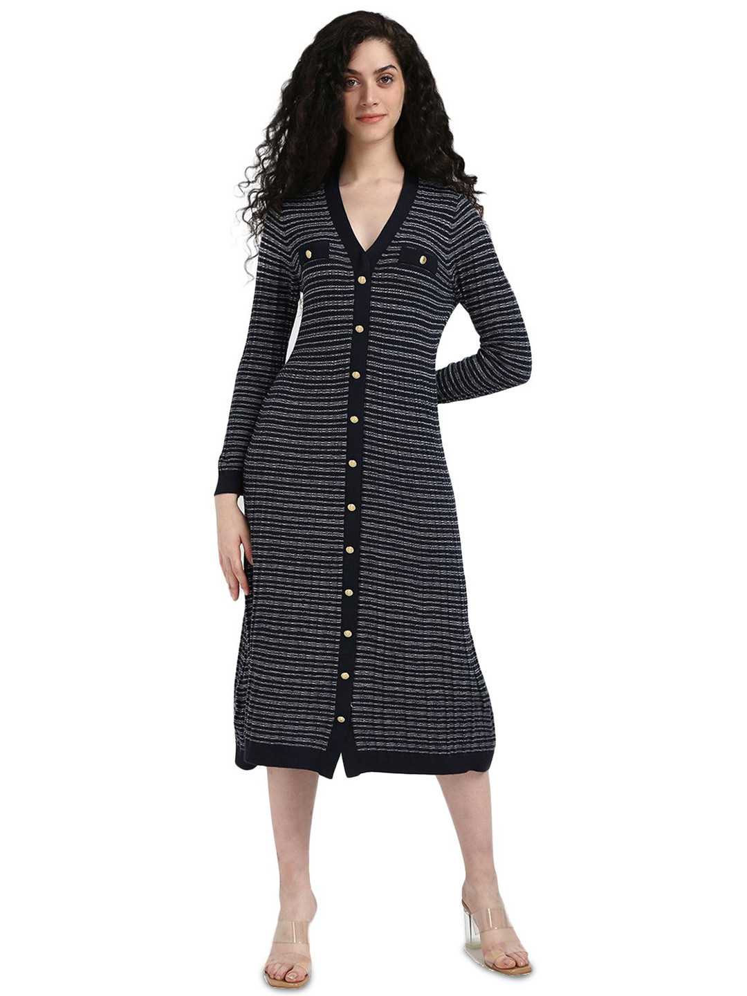 Tommy Hilfiger Women Striped Woollen Shirt Midi Dress