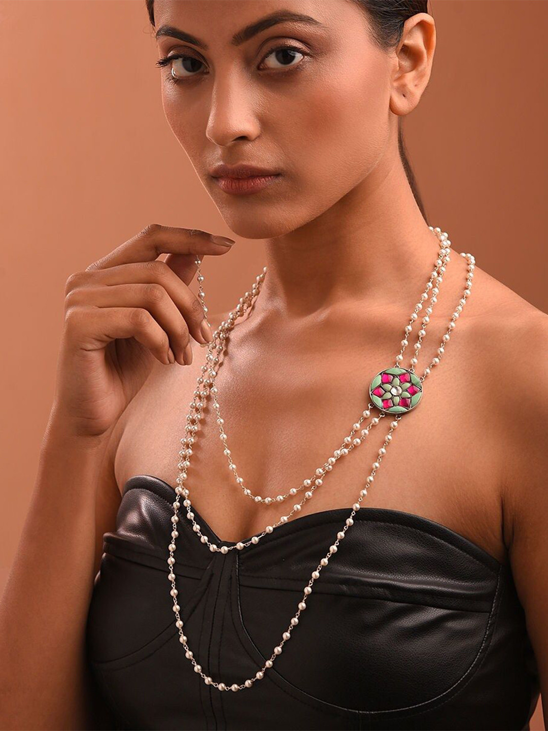 JAYPORE Silver Beaded Necklace