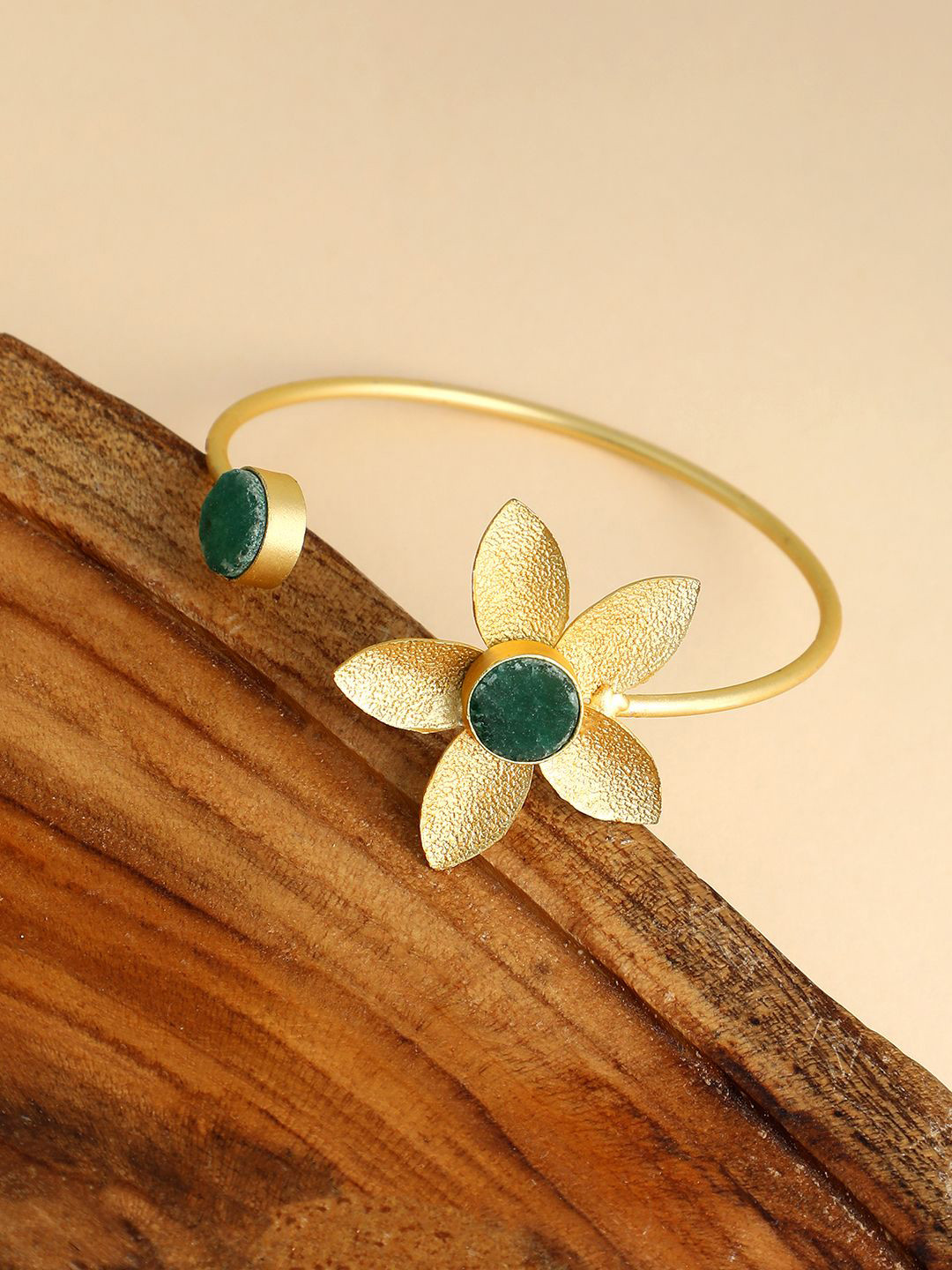 SOHI The Flr Gold-Plated Stone Studded Cuff Bracelet