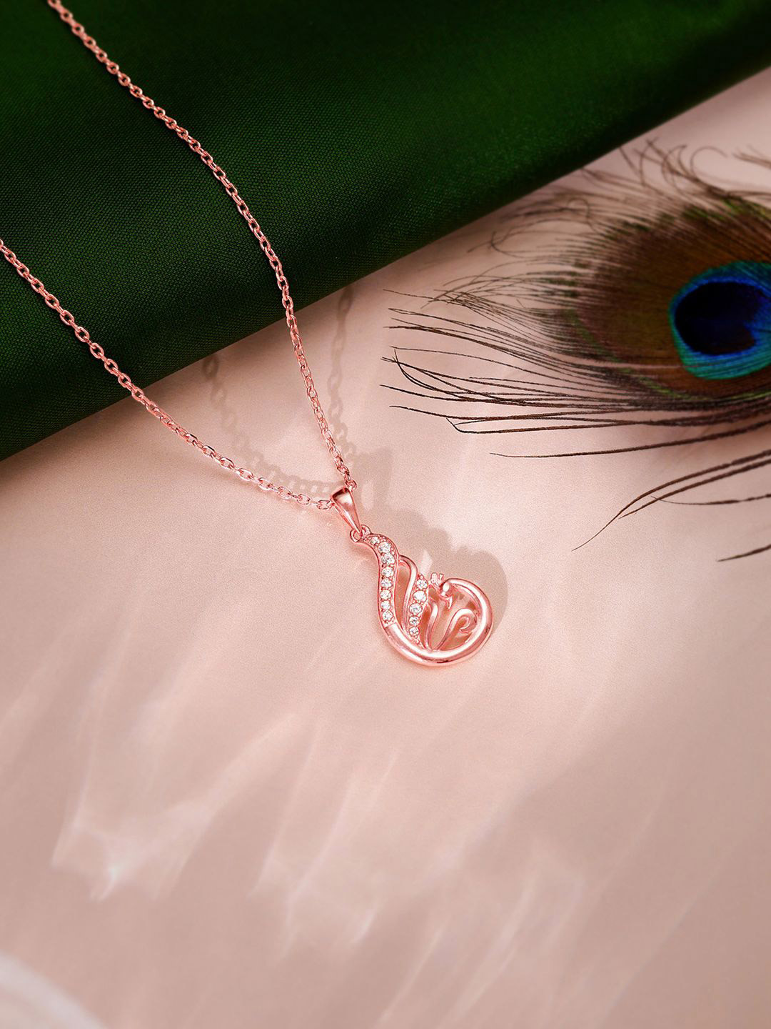 GIVA 925 Sterling Silver Rose Gold-Plated Contemporary Ramaniya Morni Pendant with Chain