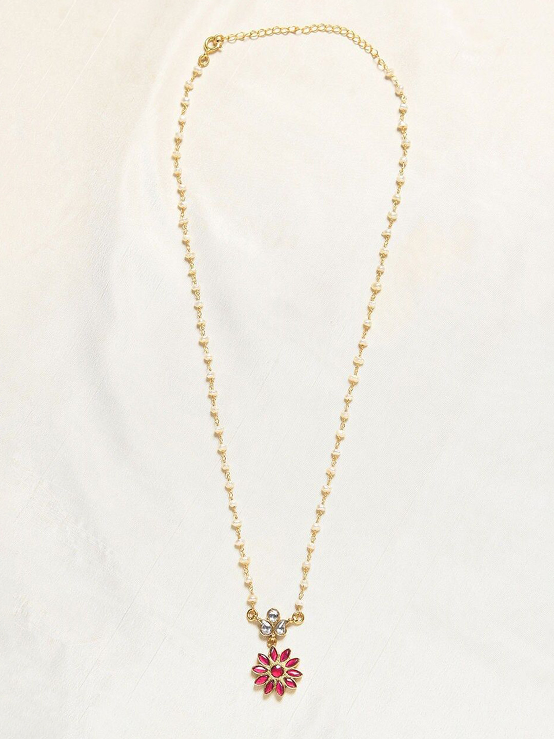JAYPORE Silver Gold-Plated Faux Ruby Necklace