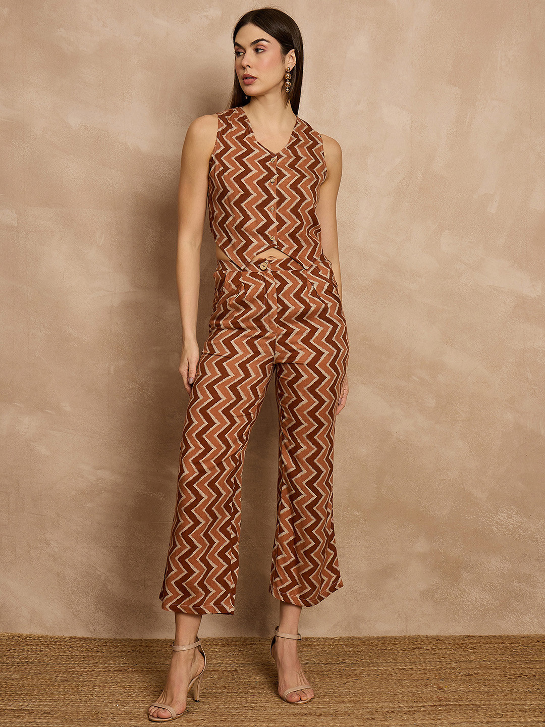 all about you Chevron Printed V-Neck Sleeveless Waistcoat With Trouser