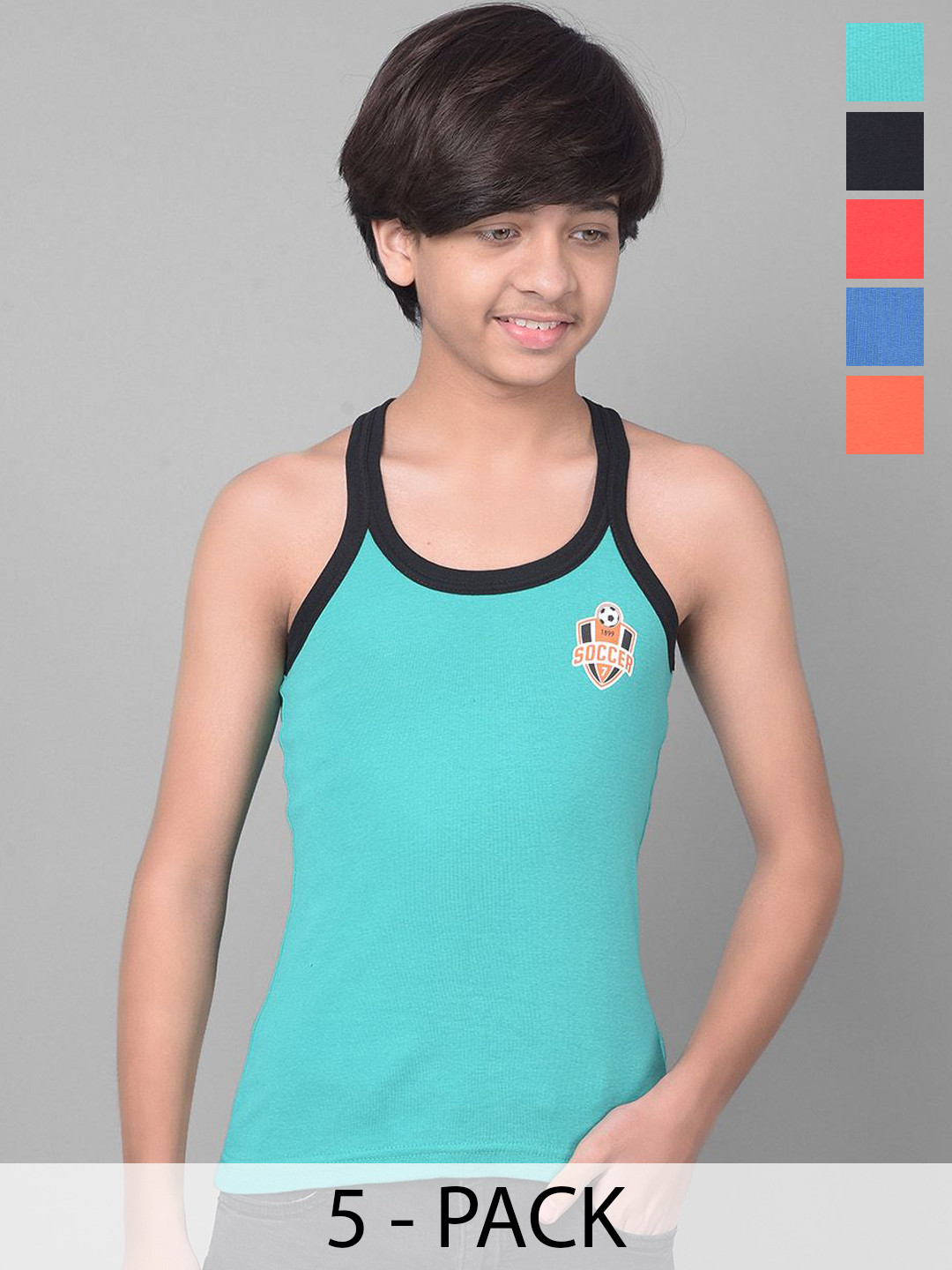 Dollar Bigboss Kid's Solid Pack of 5 Combed Cotton Rib Fabric Gym Vest