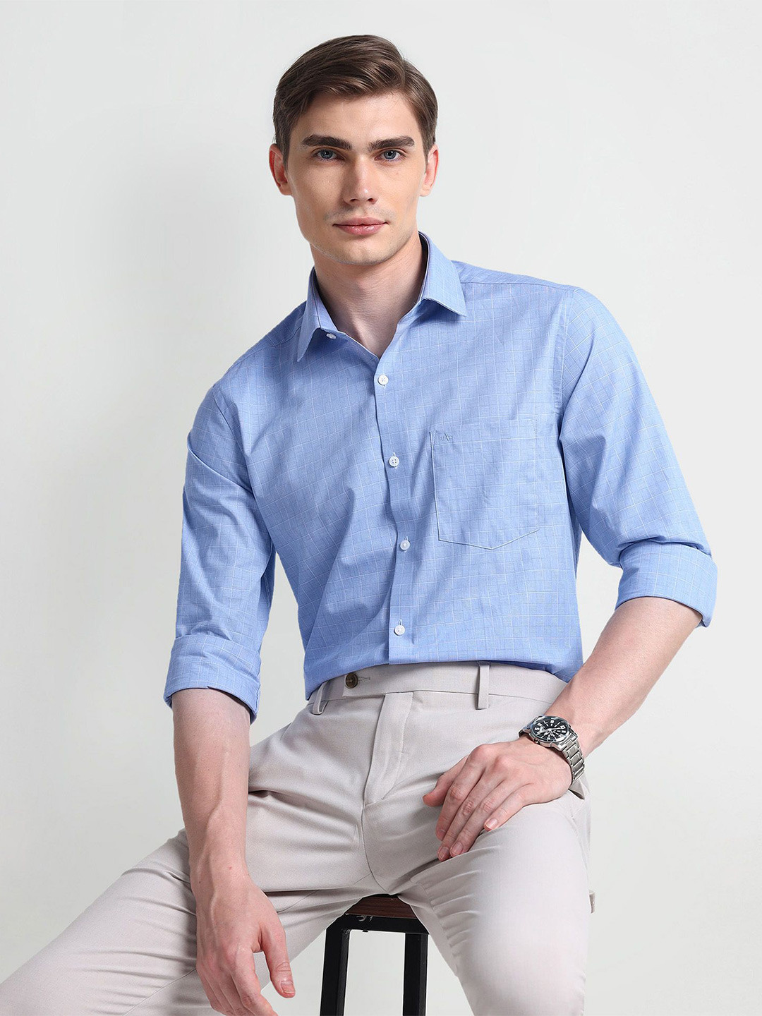 Arrow Men Spread Collar Solid Cotton Slim Fit Formal Shirt