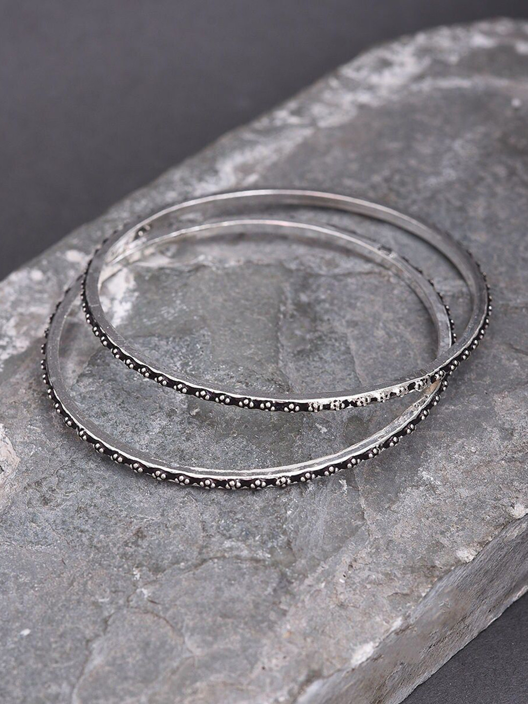 JAYPORE Set Of 2 Pure Silver Oxidised Bangles