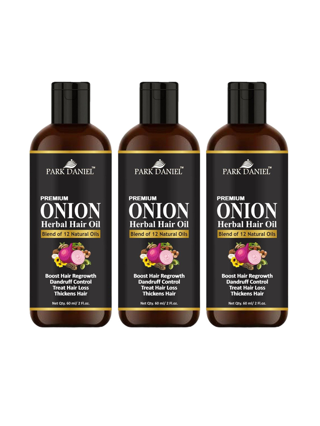 Park Daniel Set Of 3 Onion Herbal Hair Oil For Regrowth Hair - 60ml Each