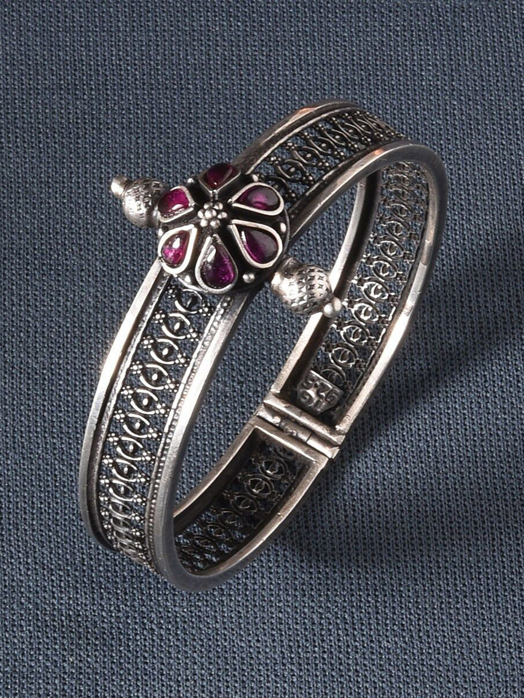 JAYPORE Silver Stone Studded Kada Bangle