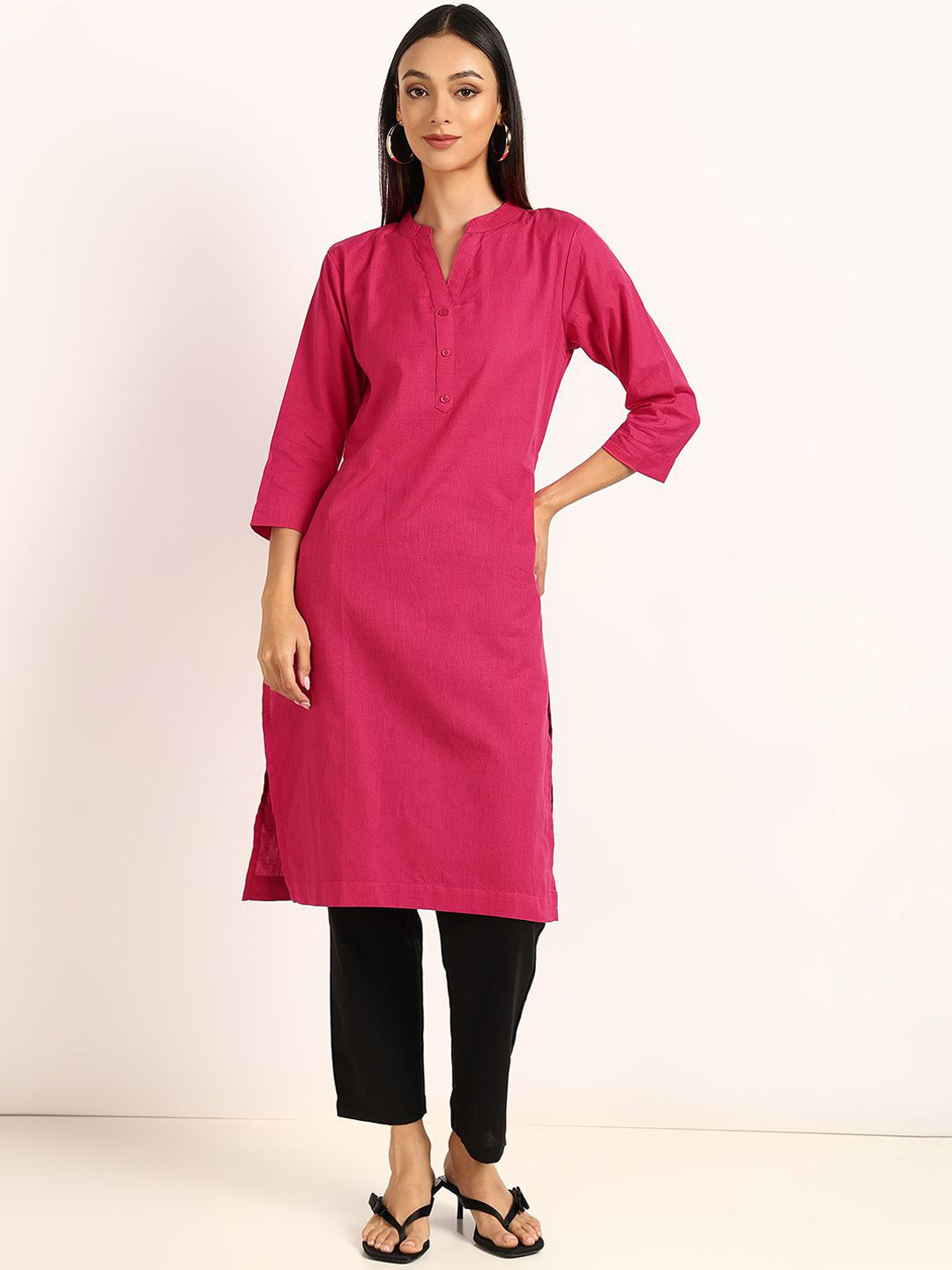 BLOCKS OF INDIA Mandarin Collar Pure Cotton Straight Kurta