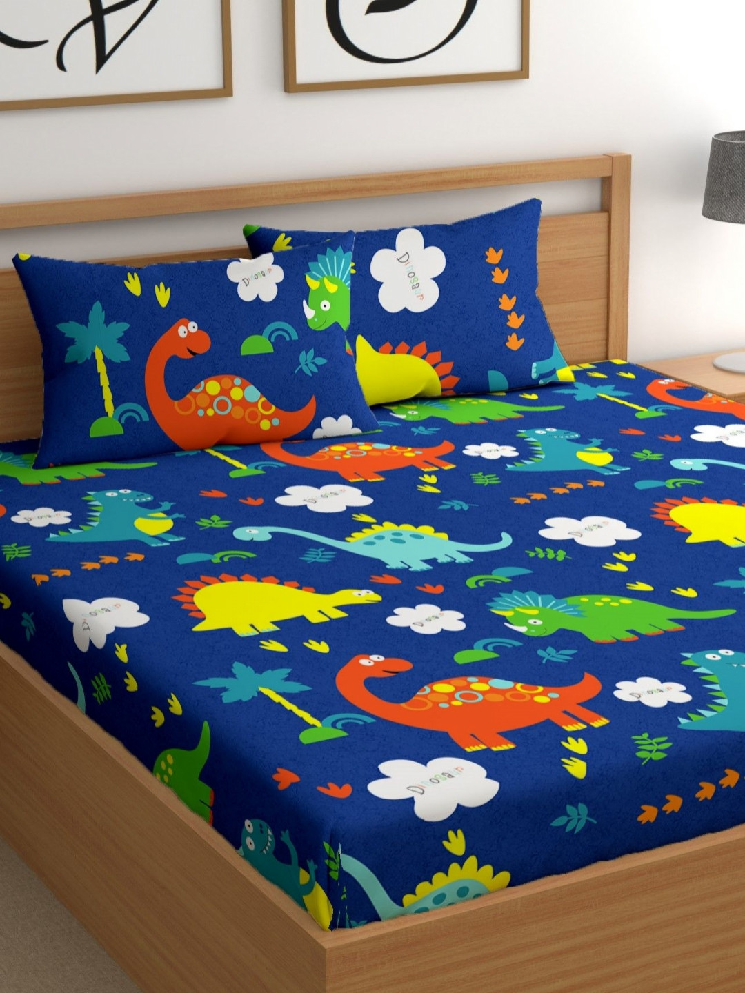 CHHAVI INDIA Blue Cartoon Characters Microfiber 210 TC Queen Fine Bedsheet with 2 Pillow Covers-89 x 98 inches