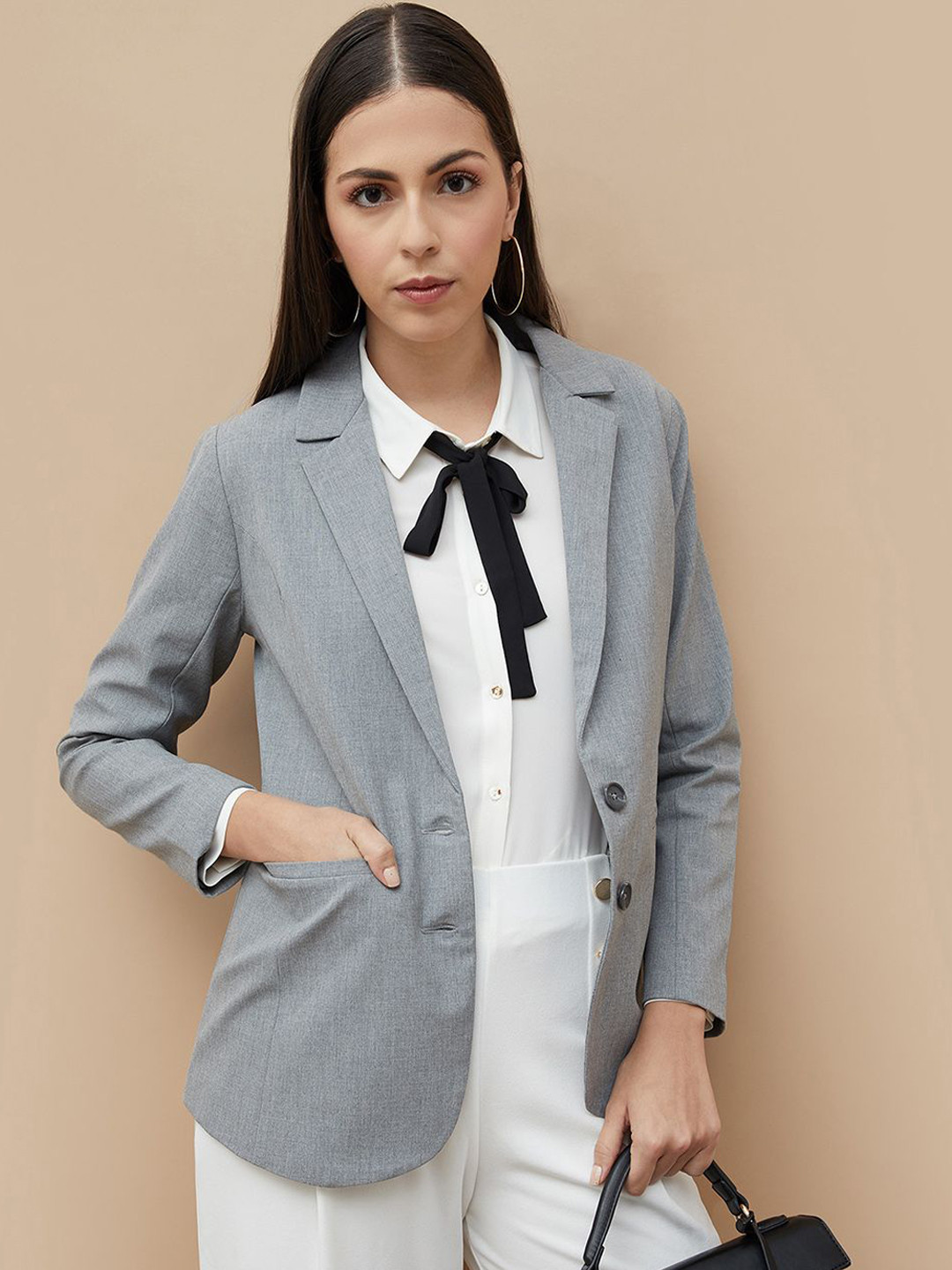 CODE by Lifestyle Women Lapel Collar Solid Casual Tailored Jacket