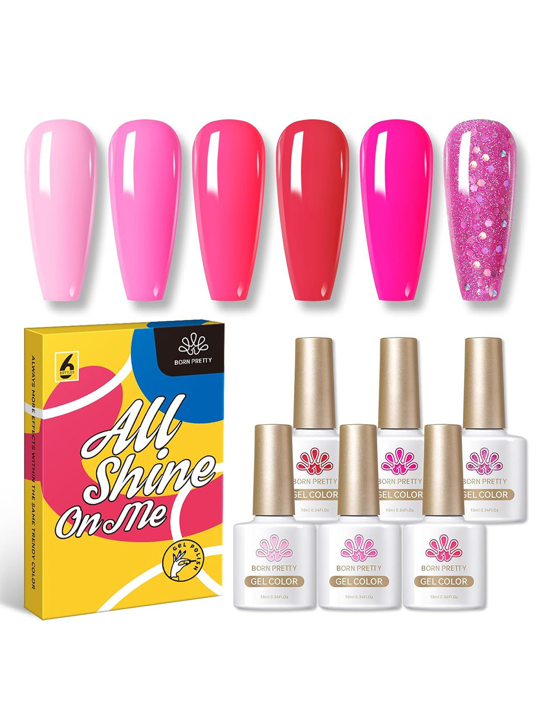 BORN PRETTY Set Of 6 All Shine On Me Gel Nail Polish - 10 ml Each - HP01-HP06
