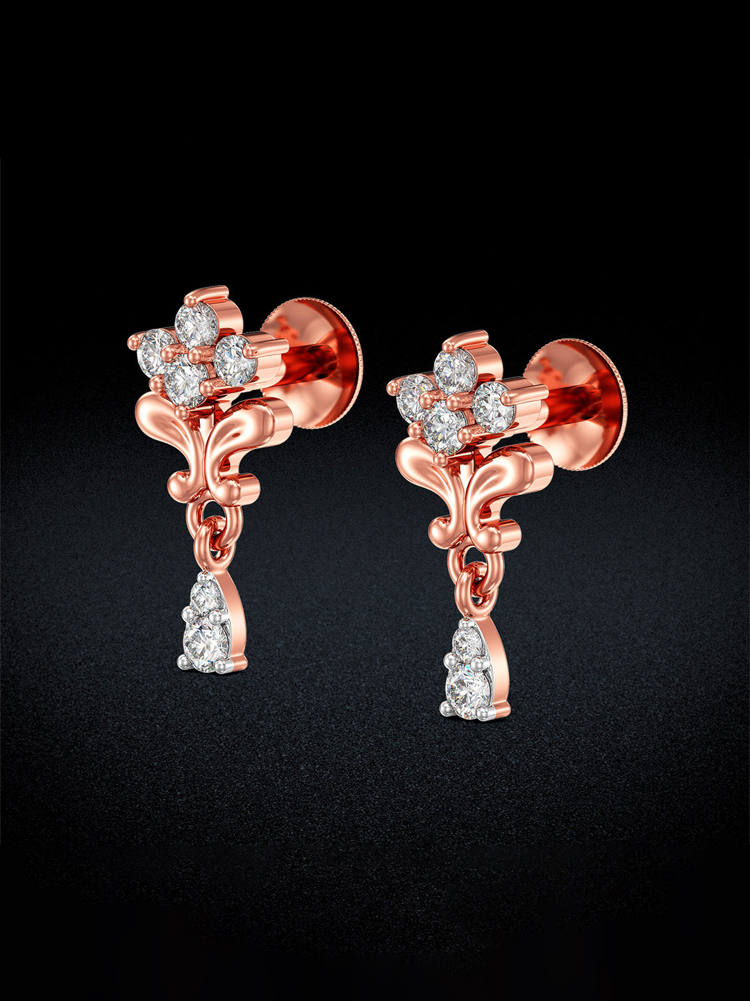 Joyalukkas Women Rose Gold Plated Diamond Stone Studded Earrings
