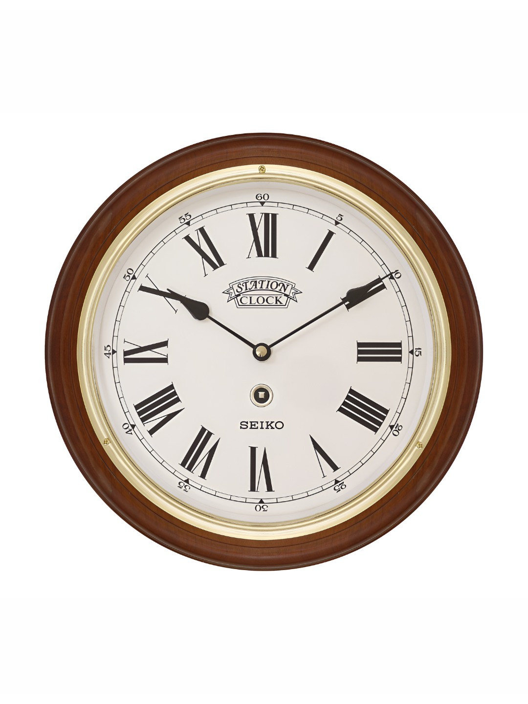 SEIKO Brown Wood Large Display Round Battery Analogue Wall Clock-30cm