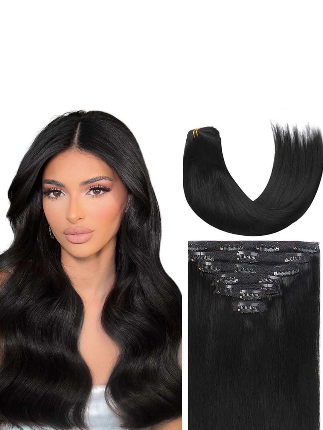D-Divine Clip-In Straight Locks Hair Extension - Black - 24 Inch