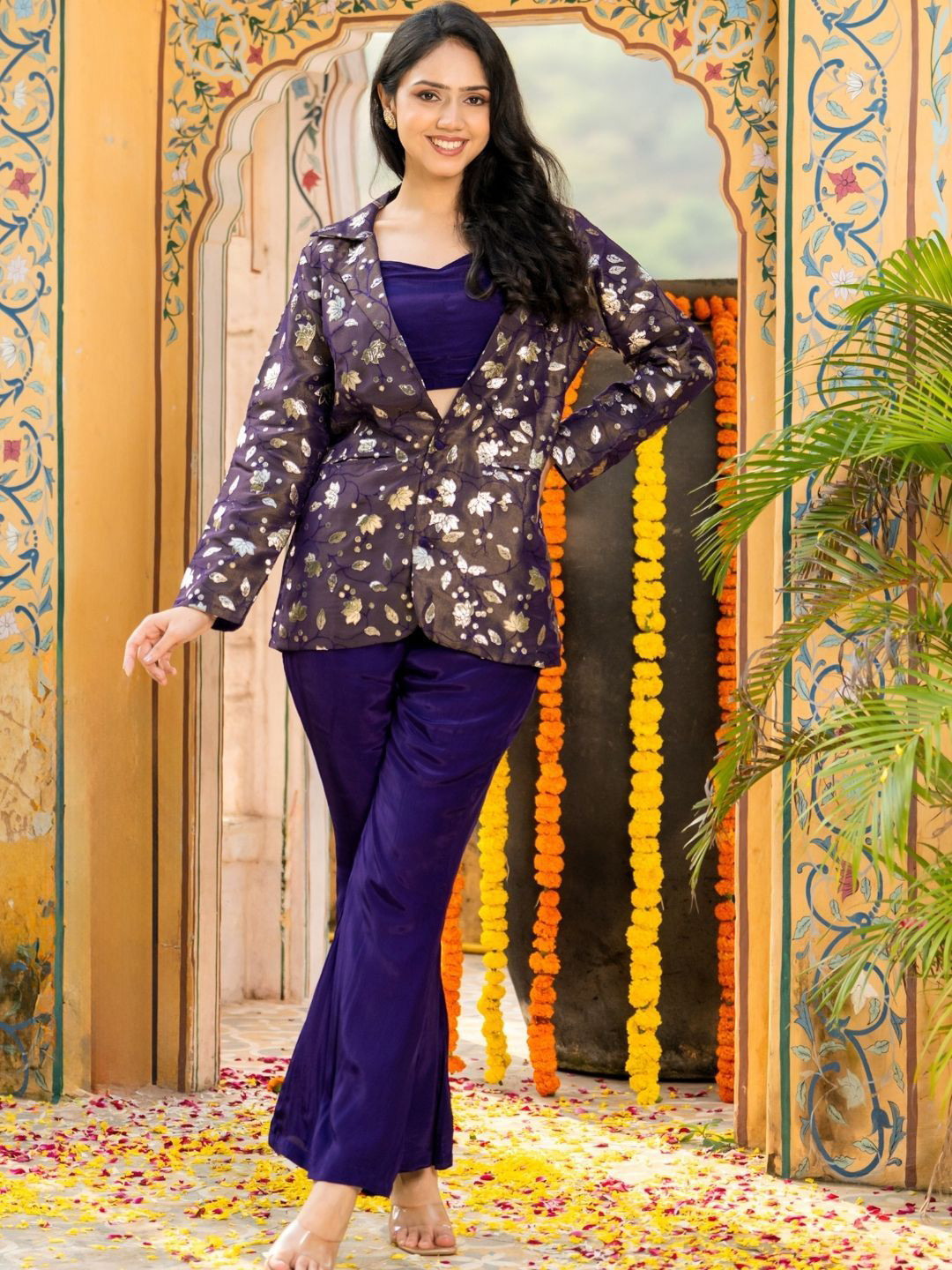 HOUSE OF JAMOTI Shoulder Straps Top With Trouser & Jacket