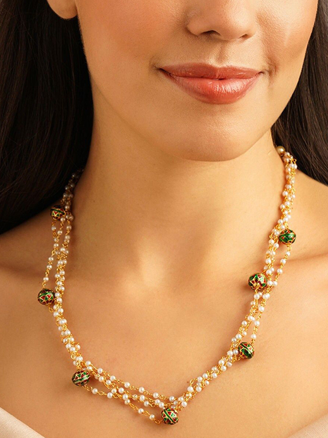 JAYPORE Brass Beaded Necklace