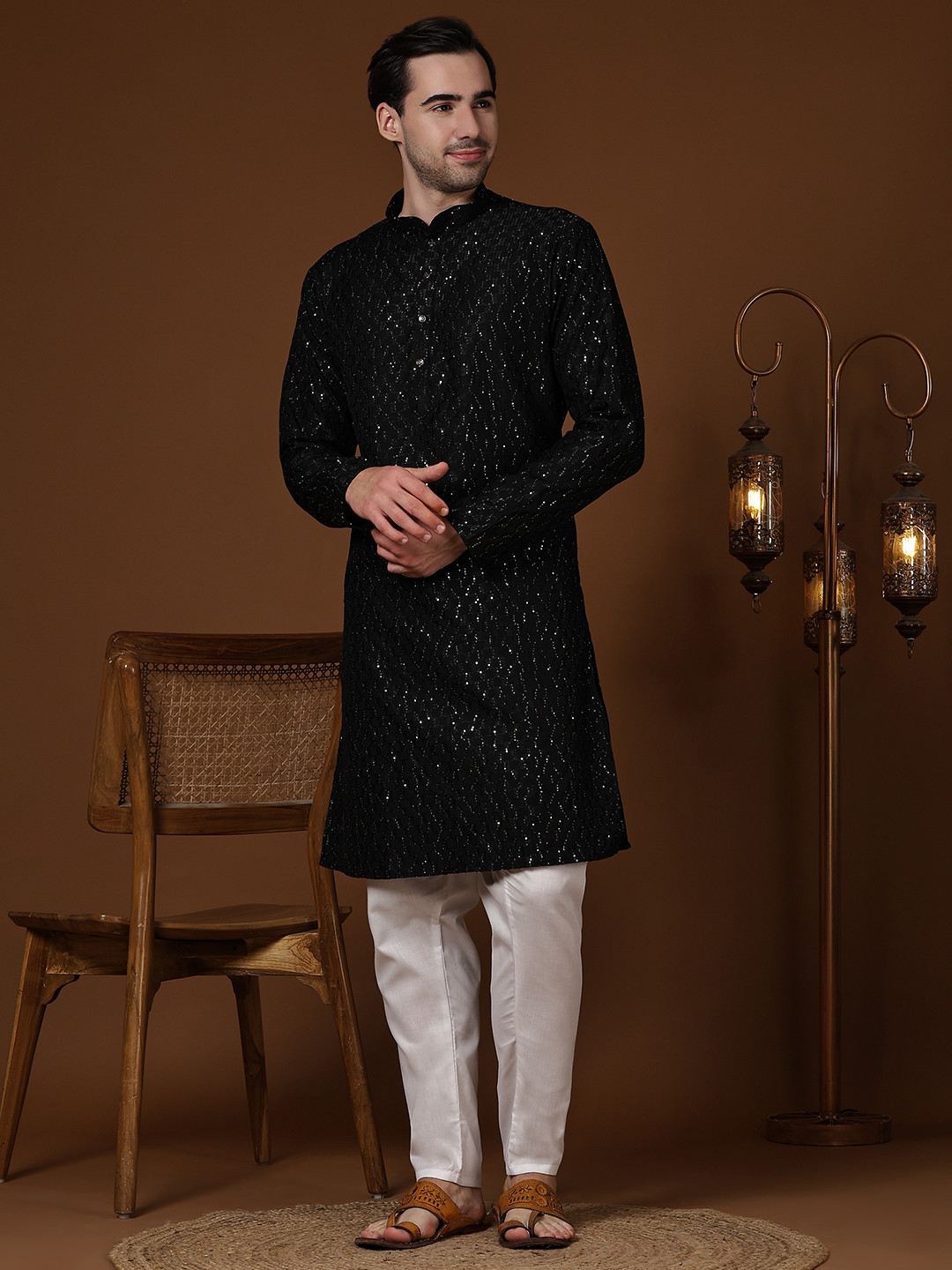 Pro-Ethic STYLE DEVELOPER Embroidered Sequinned Jacquard Weave Pure Cotton Kurta & Pyjamas