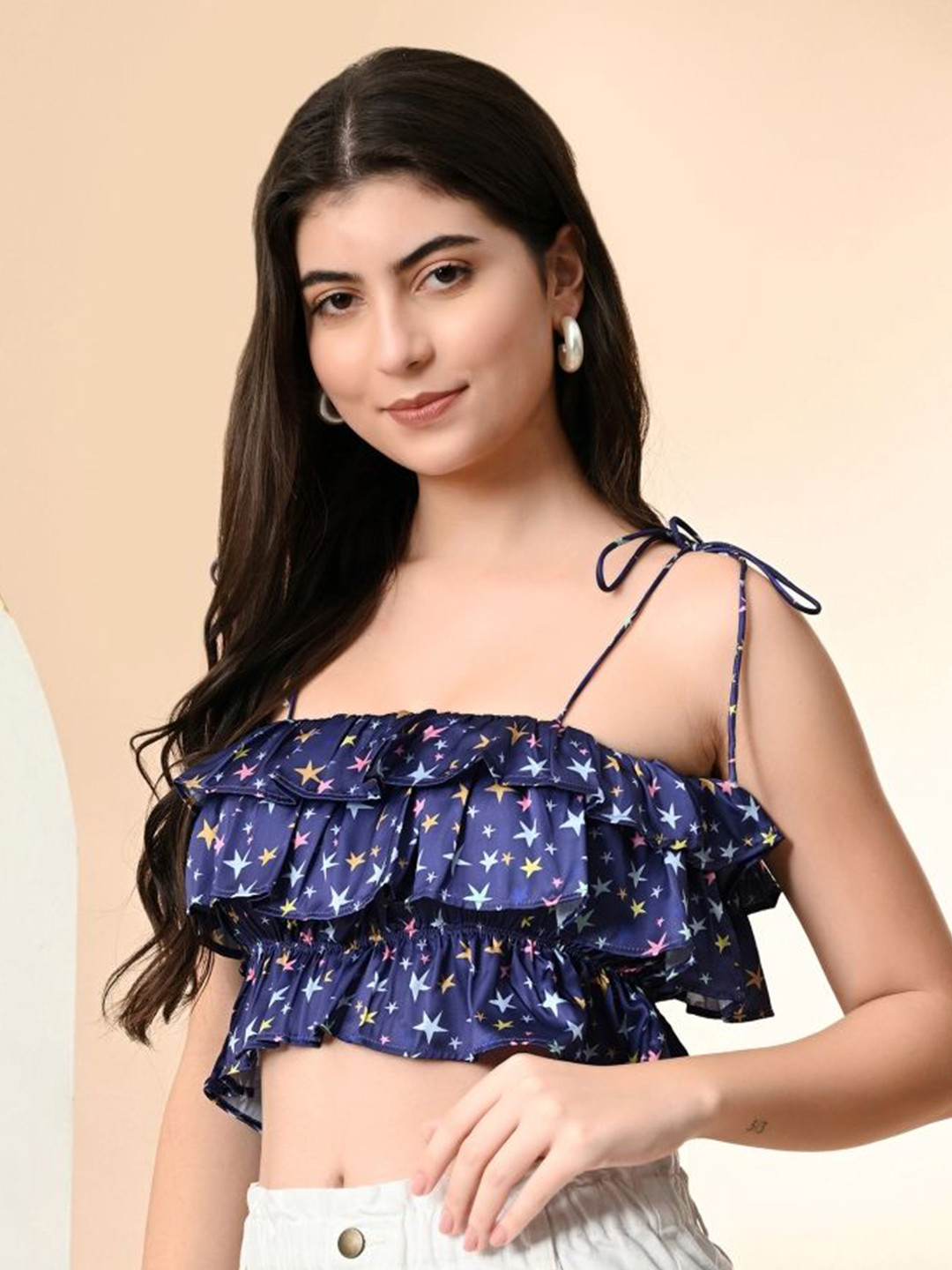 Fuchsia  Conversational Printed Bardot Crop Top